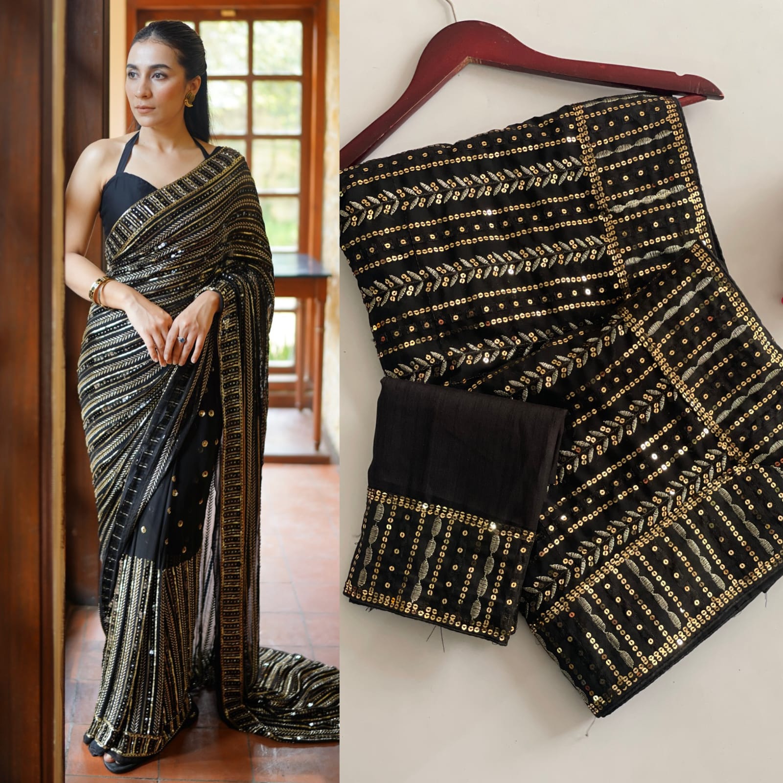 CLOVIRA Heavy Faux Georgette Saree with Sequins & Embroidery Work