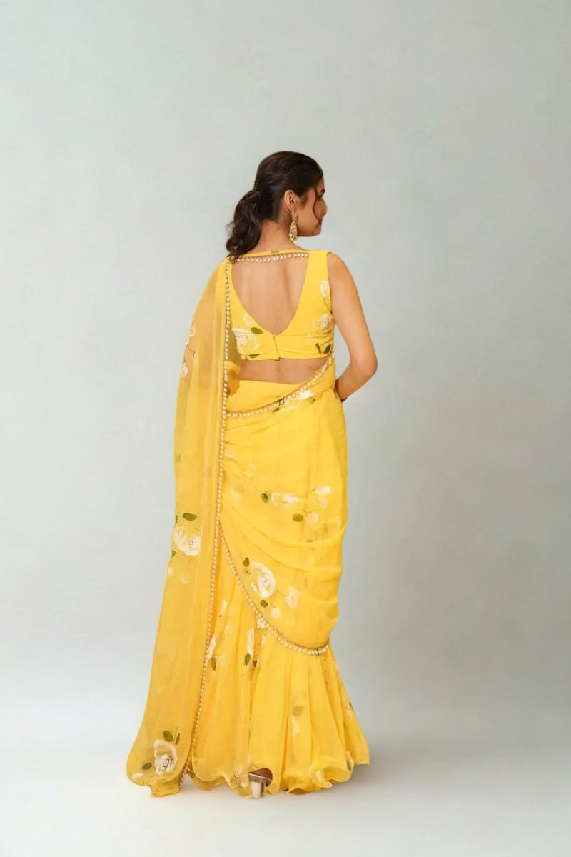Modern Lehenga Saree in Soft Georgette with Digital Print & Stitched Blouse