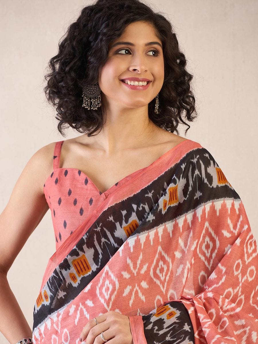 CLOVIRA Pure Soft Mul Cotton Silk Ready-to-Wear Saree with Pocket