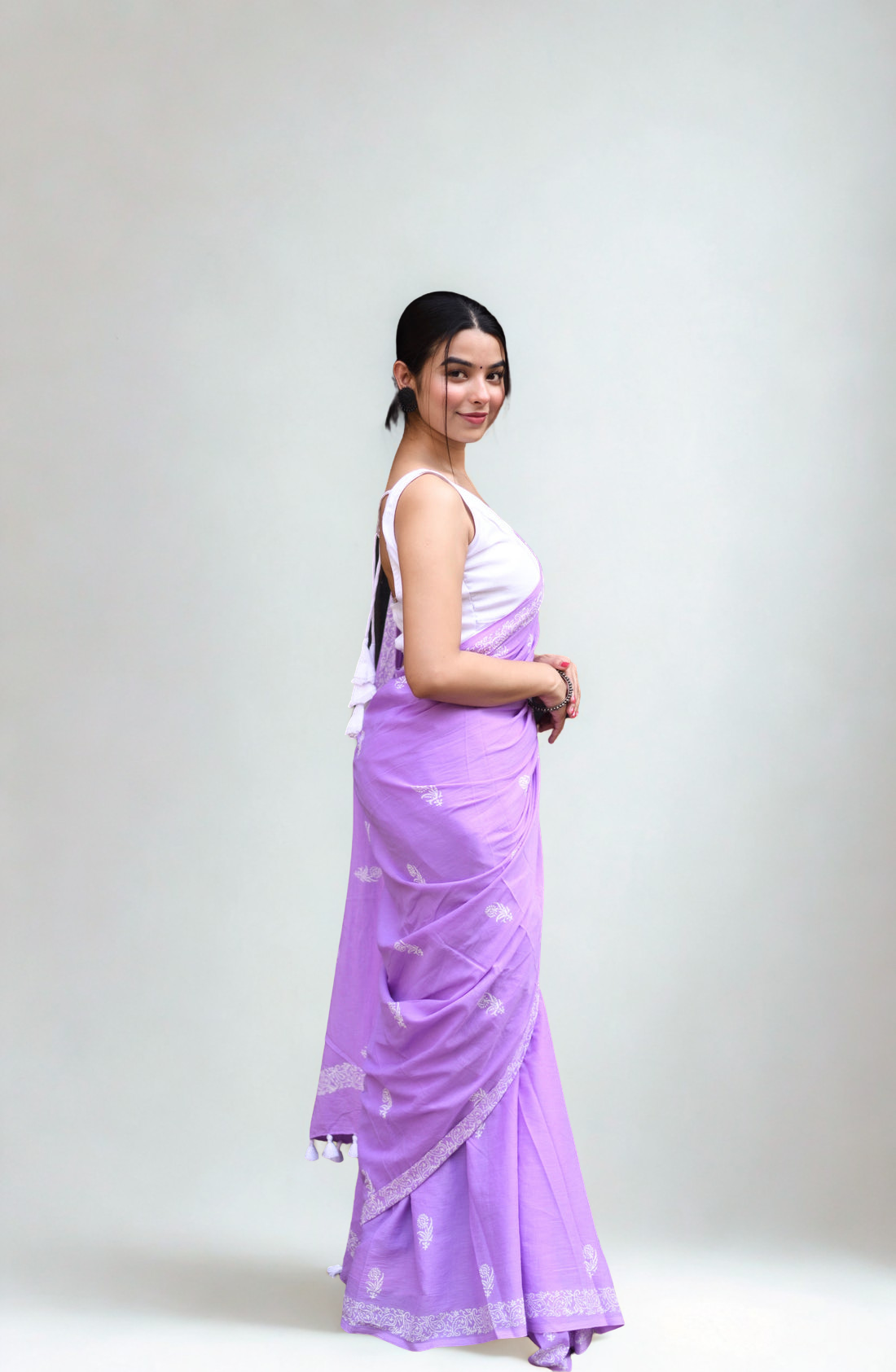 CLOVIRA Pure Soft Mul Cotton Silk Ready-to-Wear Saree with Pocket