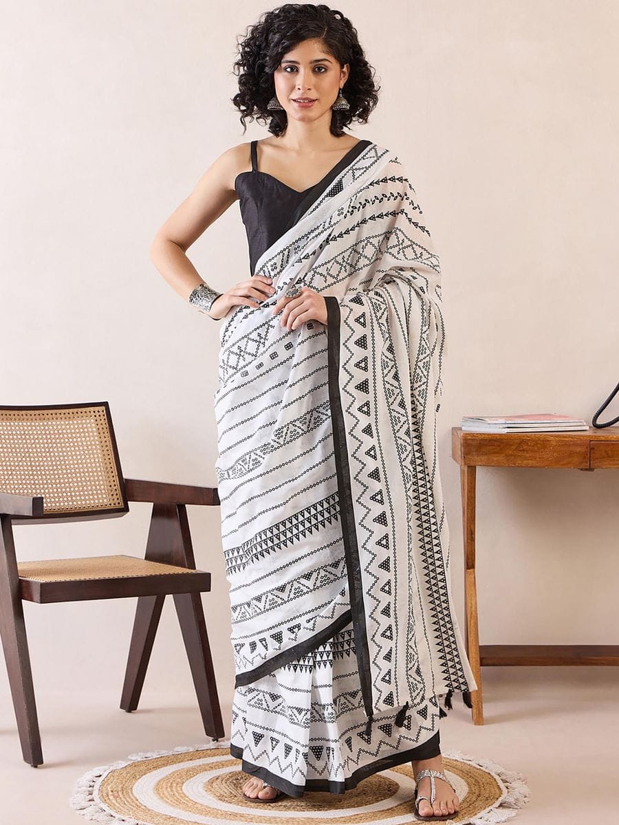 CLOVIRA Pure Soft Mul Cotton Silk Ready-to-Wear Saree with Pocket