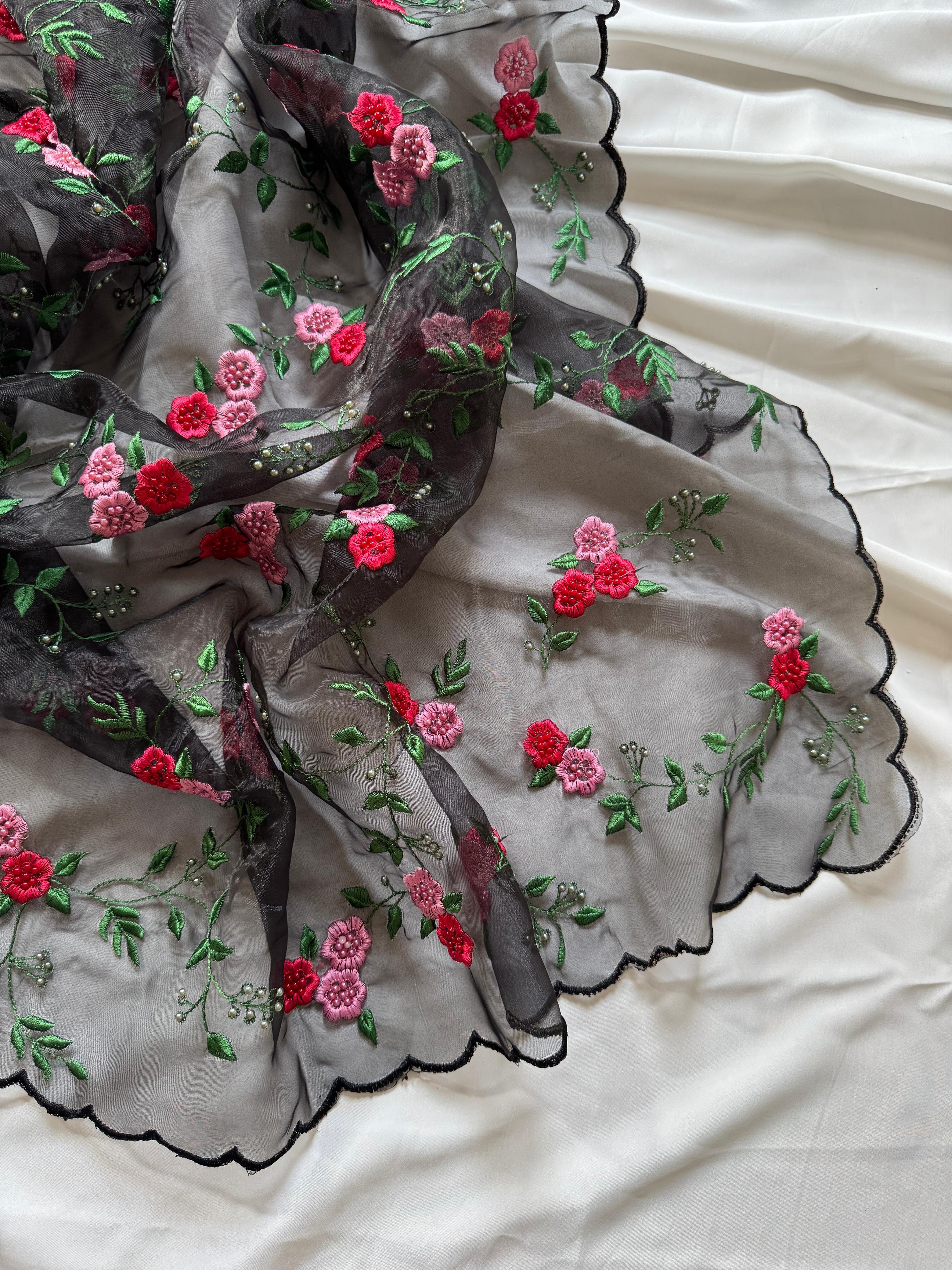 Organza Digital Print Saree with Raw Silk Blouse