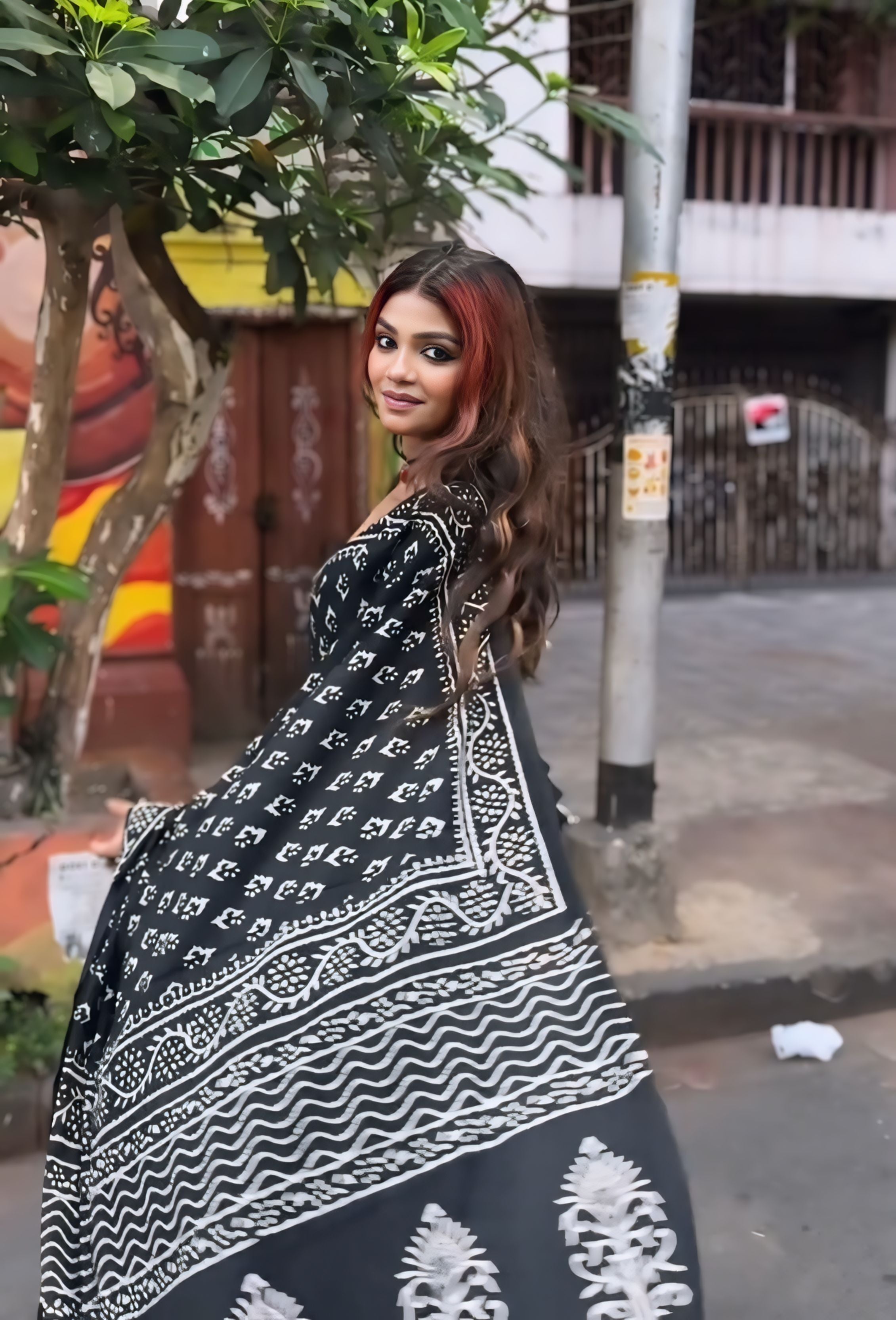 CLOVIRA Black Pure Soft Cotton Ready-to-Wear Saree