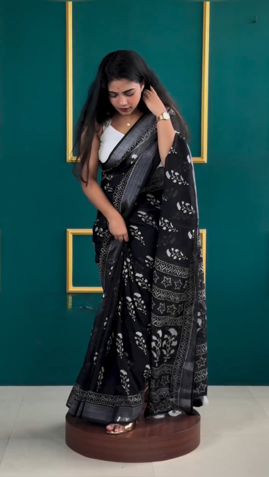 CLOVIRA Black Pure Soft Cotton Ready-to-Wear Saree