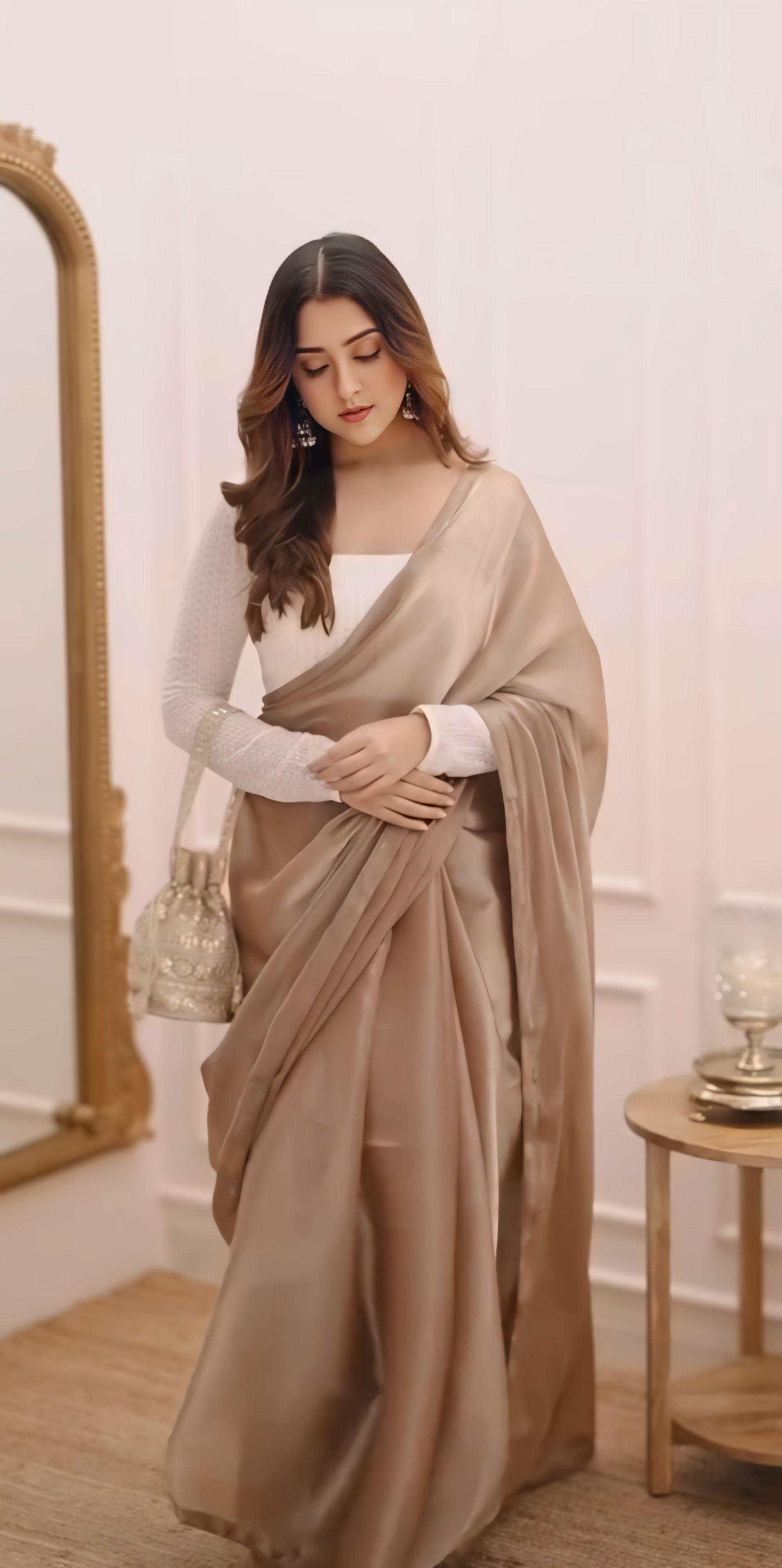 CLOVIRA Golden Bronze Fancy Silk Saree