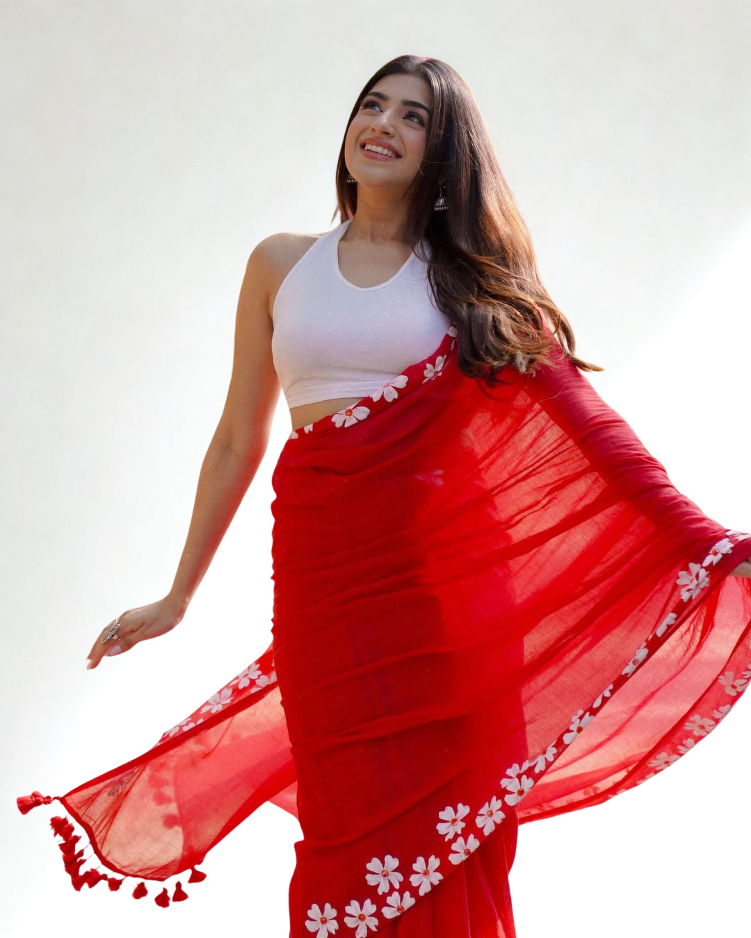 CLOVIRA Pure Soft Mul Cotton Silk Ready-to-Wear Saree with Pocket