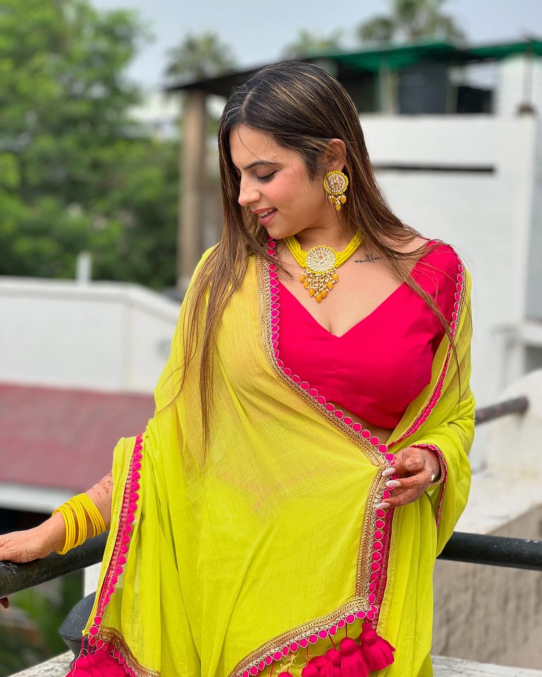 CLOVIRA Lime Yellow Pure Soft Cotton Ready-to-Wear Saree