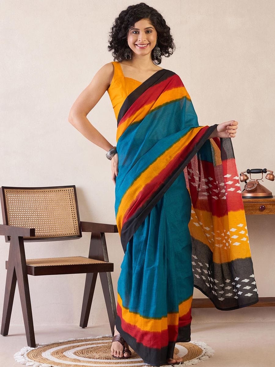 CLOVIRA Pure Soft Mul Cotton Silk Ready-to-Wear Saree with Pocket