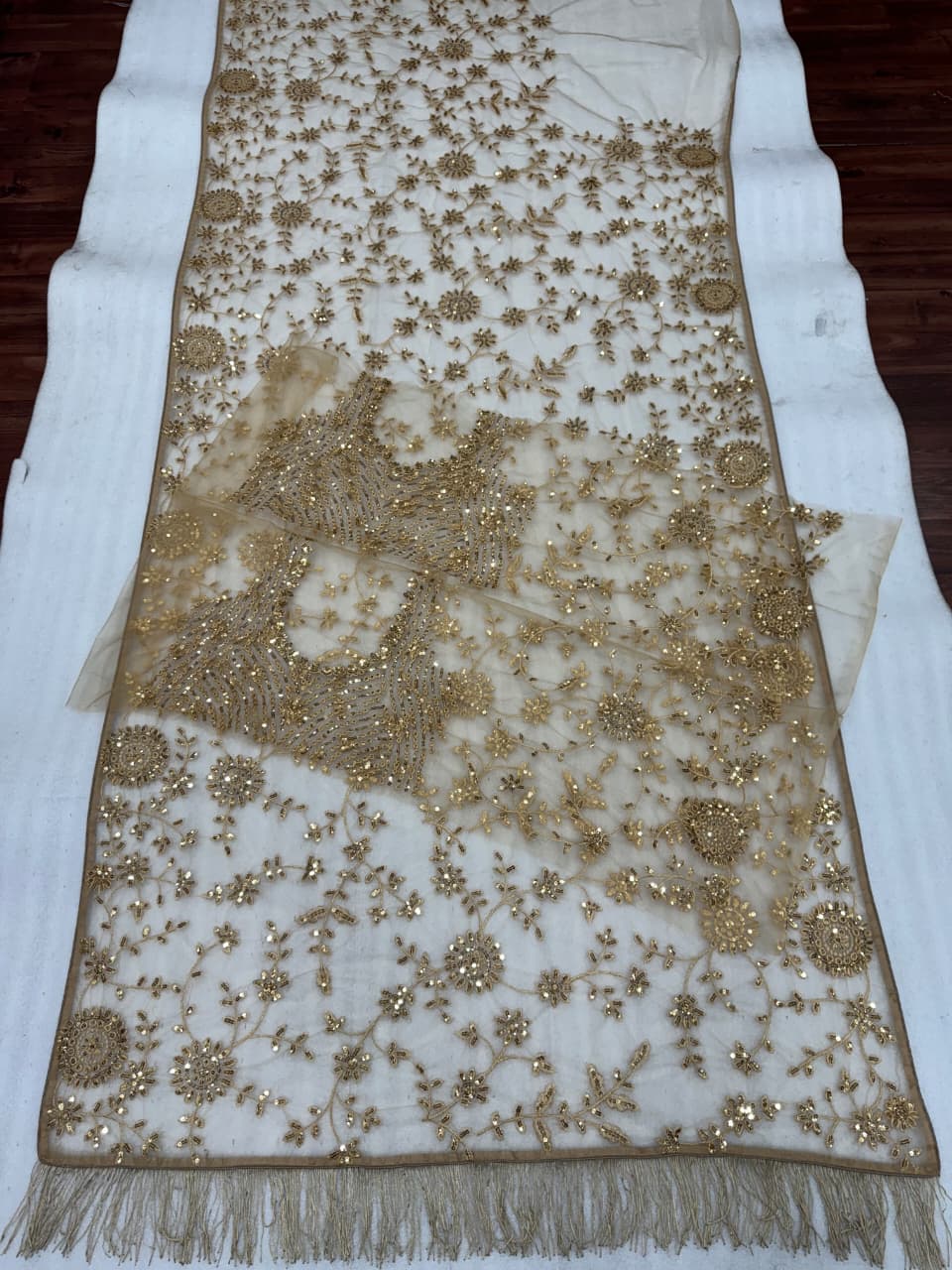 CLOVIRA Heavy Mono Net Saree with 5MM Multy & Sequins Embroidery Work