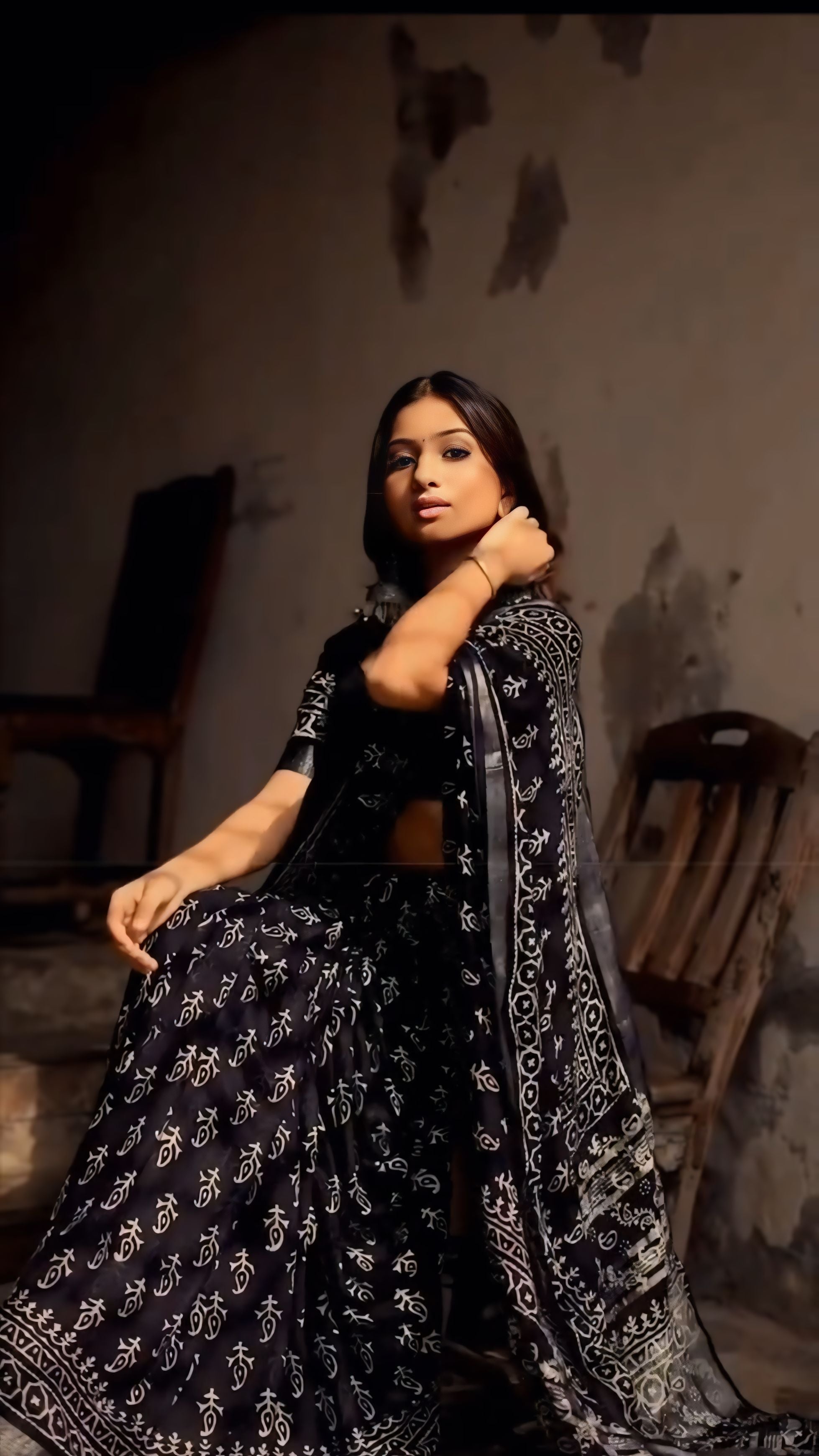 CLOVIRA Black Pure Soft Cotton Ready-to-Wear Saree