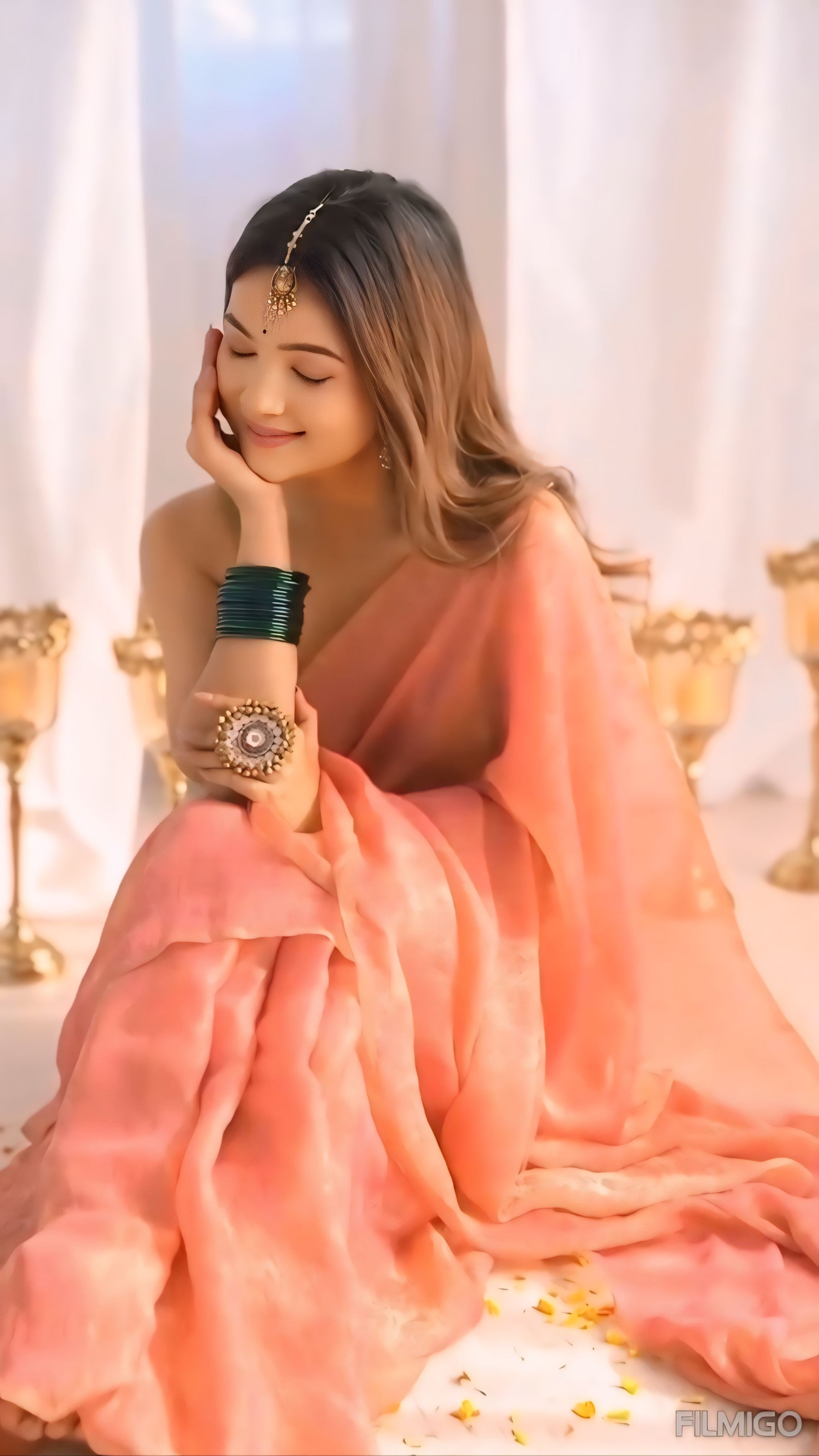 CLOVIRA Radiant Peach Fancy Silk Saree with Stitched Blouse | Elegant Designer Party Wear Collection