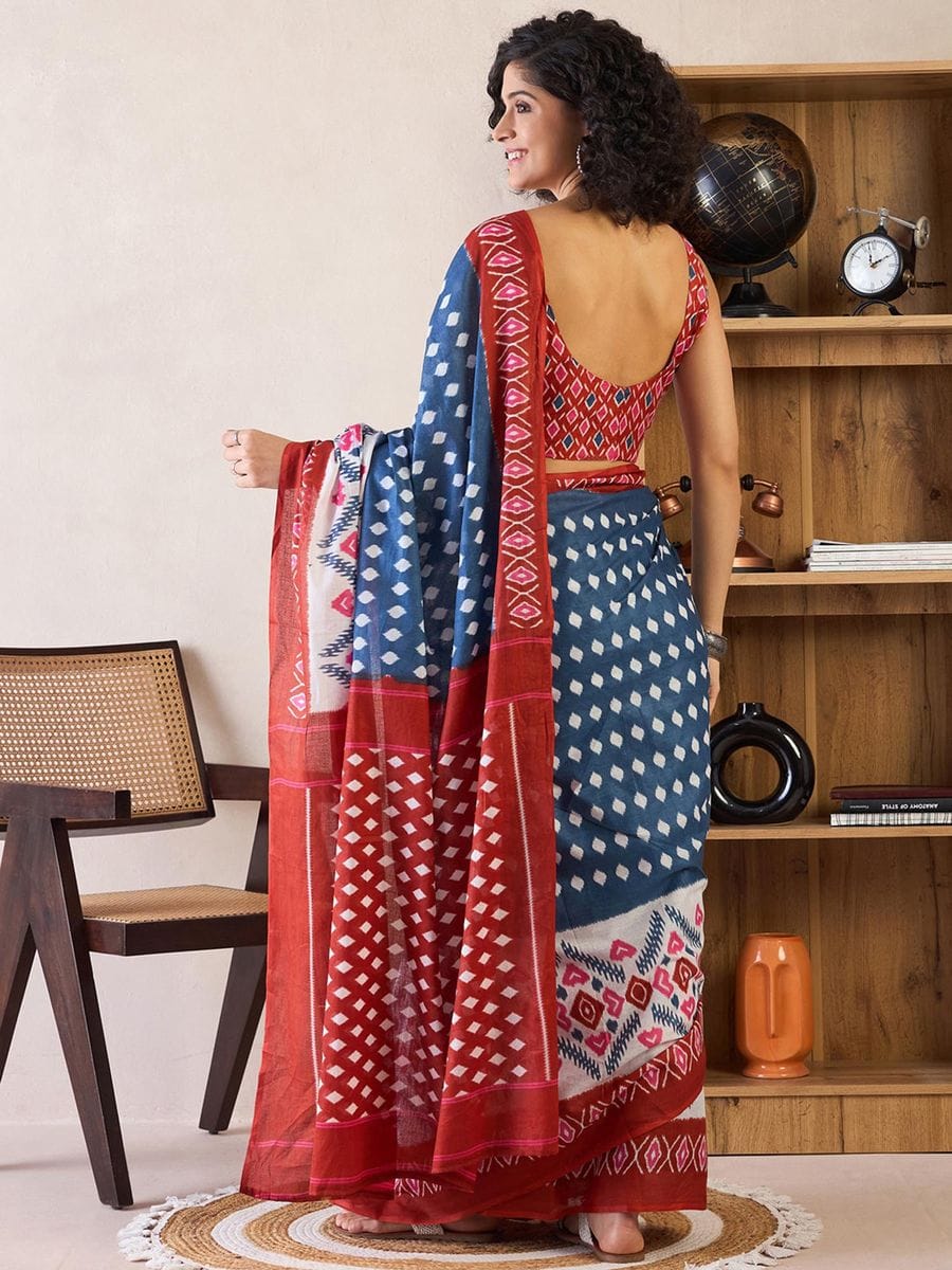 CLOVIRA Pure Soft Mul Cotton Silk Ready-to-Wear Saree with Pocket