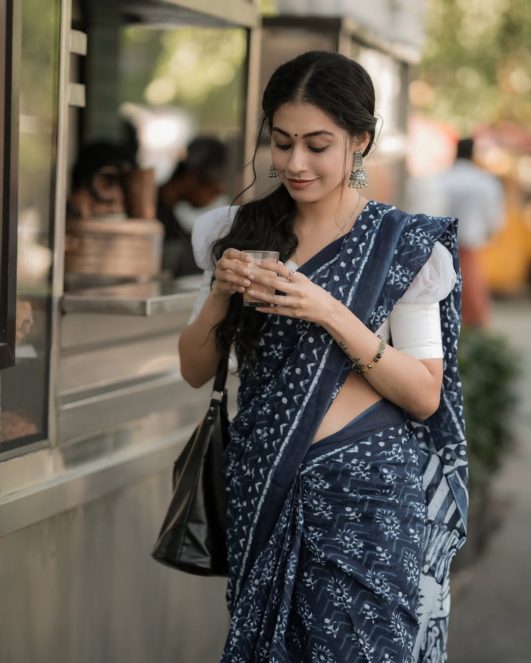 CLOVIRA Navy Blue Pure Soft Cotton Ready-to-Wear Saree