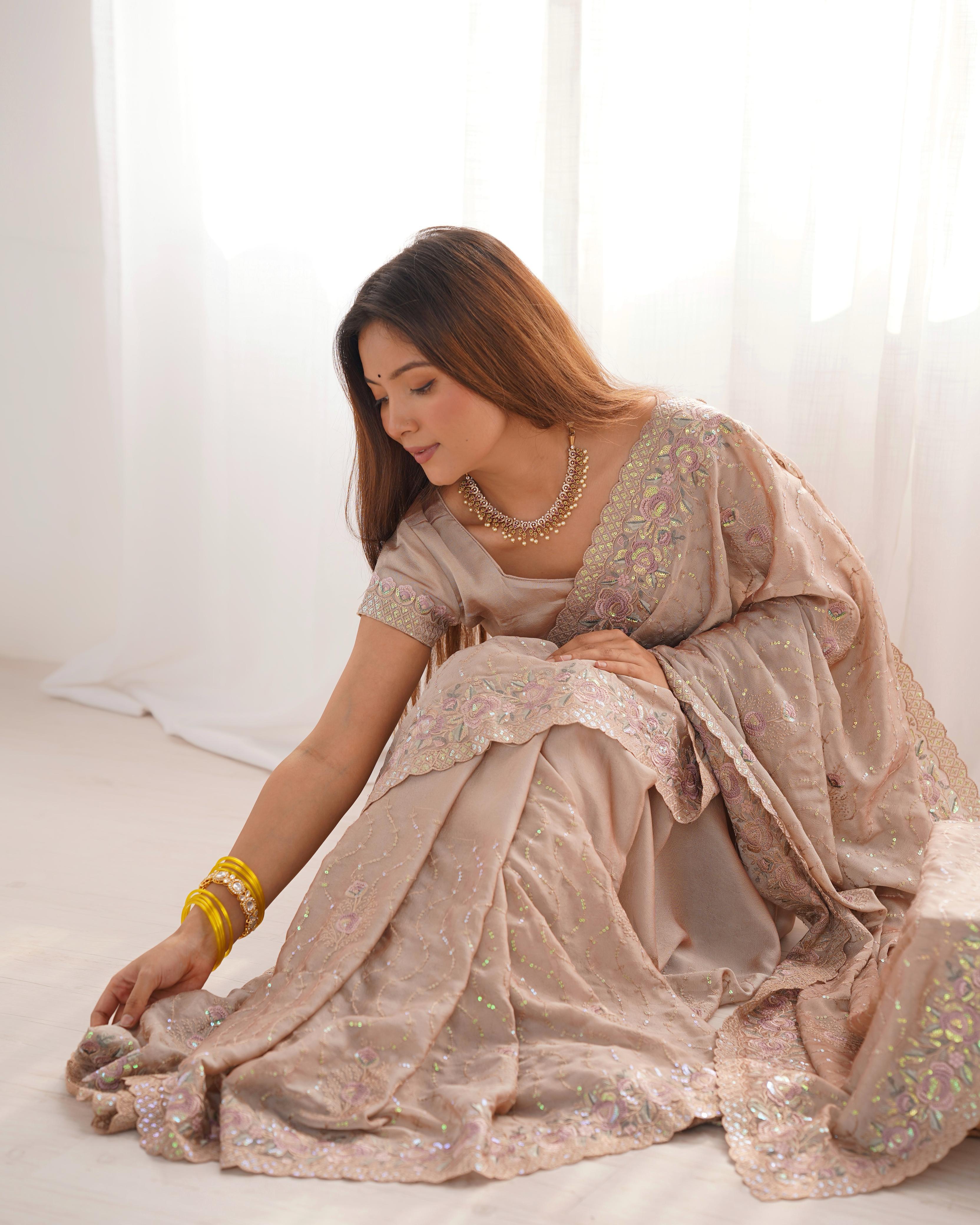 Pure Silky Crush Saree with Multicolor Viscose Sequins & Designer Blouse