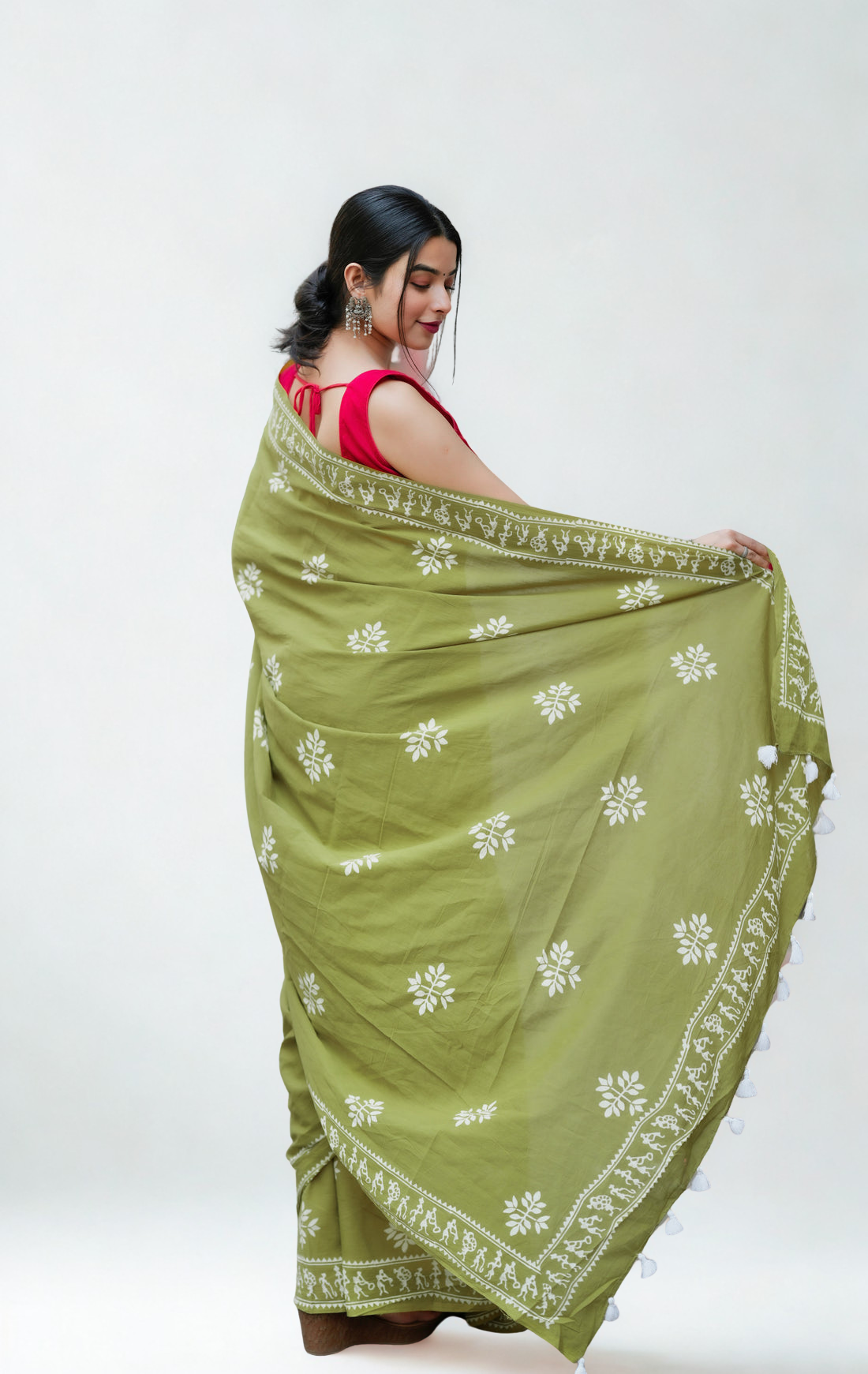 CLOVIRA Pure Soft Mul Cotton Silk Ready-to-Wear Saree with Pocket