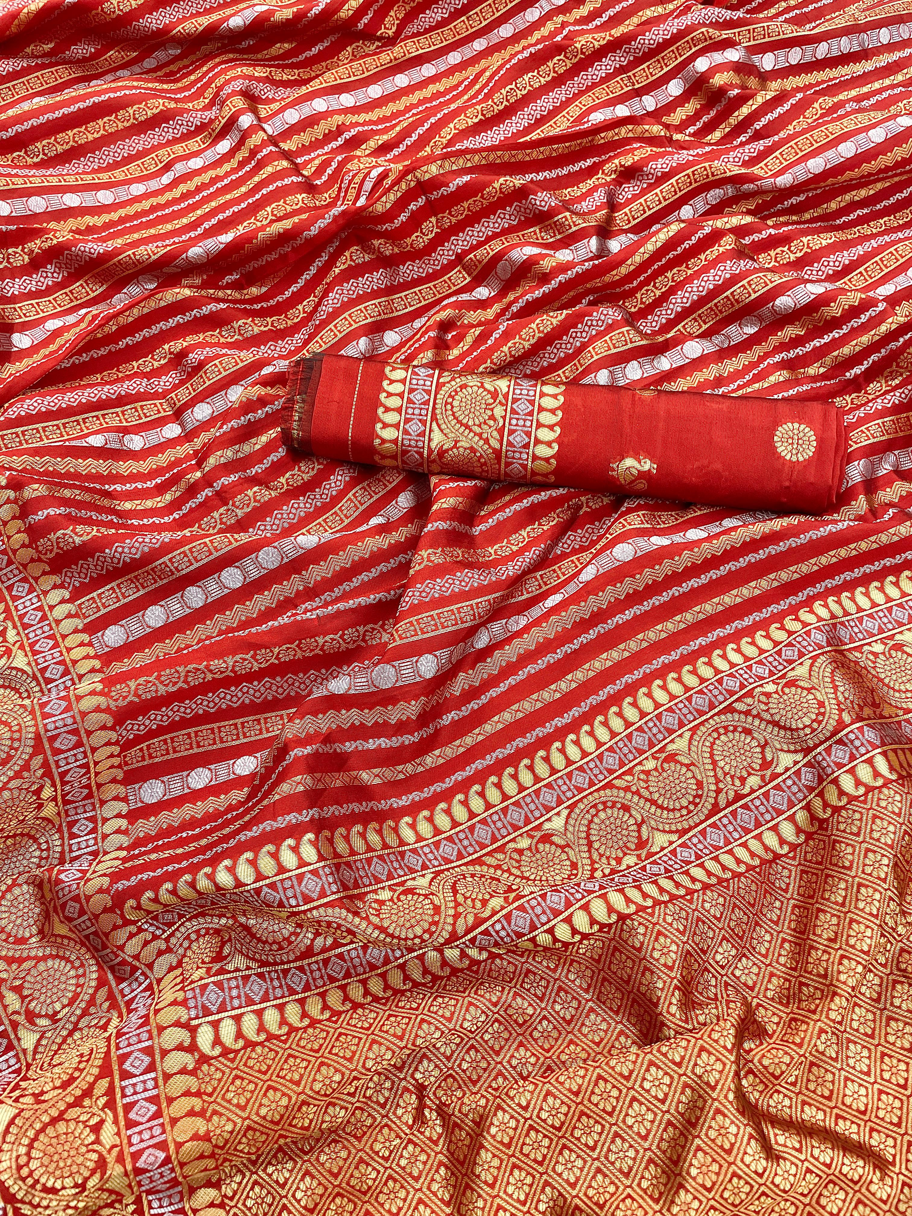CLOVIRA Red Soft Silk Jacquard Saree