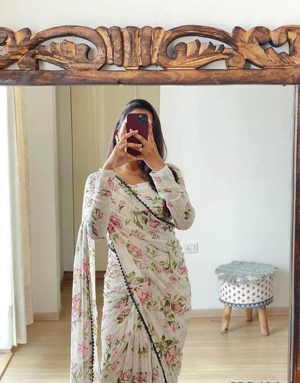 Classic Ready-To-Wear Georgette Saree | Printed Design with Blouse Piece