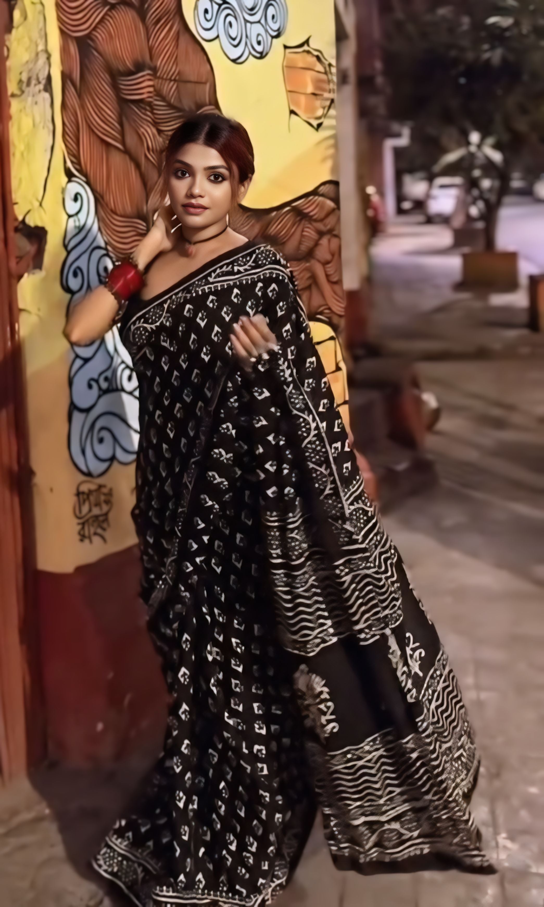 CLOVIRA Black Pure Soft Cotton Ready-to-Wear Saree