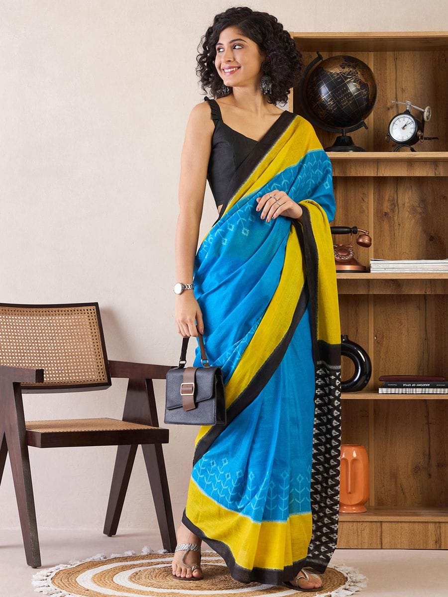 CLOVIRA Pure Soft Mul Cotton Silk Ready-to-Wear Saree with Pocket