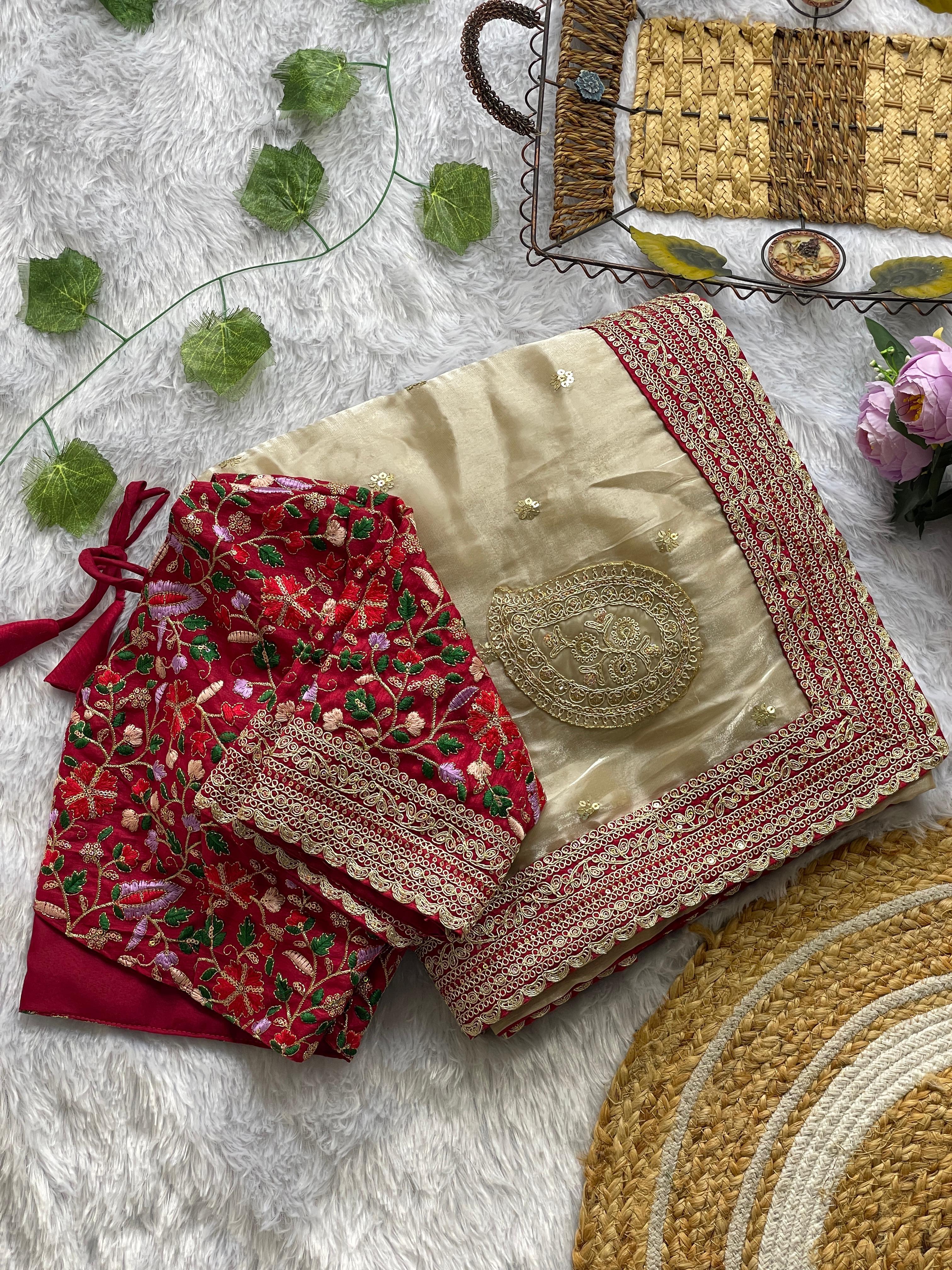 CLOVIRA Beige Soft Jimmy Choo Saree