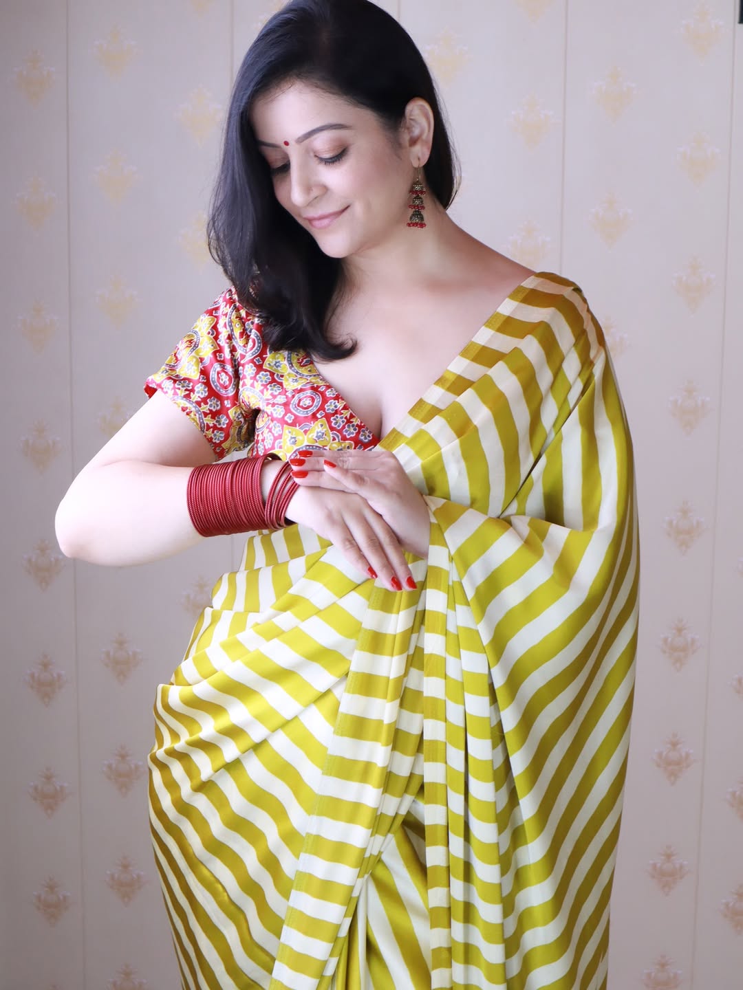 CLOVIRA Opal Green and Parrot Green Pure Soft Crepe Silk Ready-to-Wear Saree