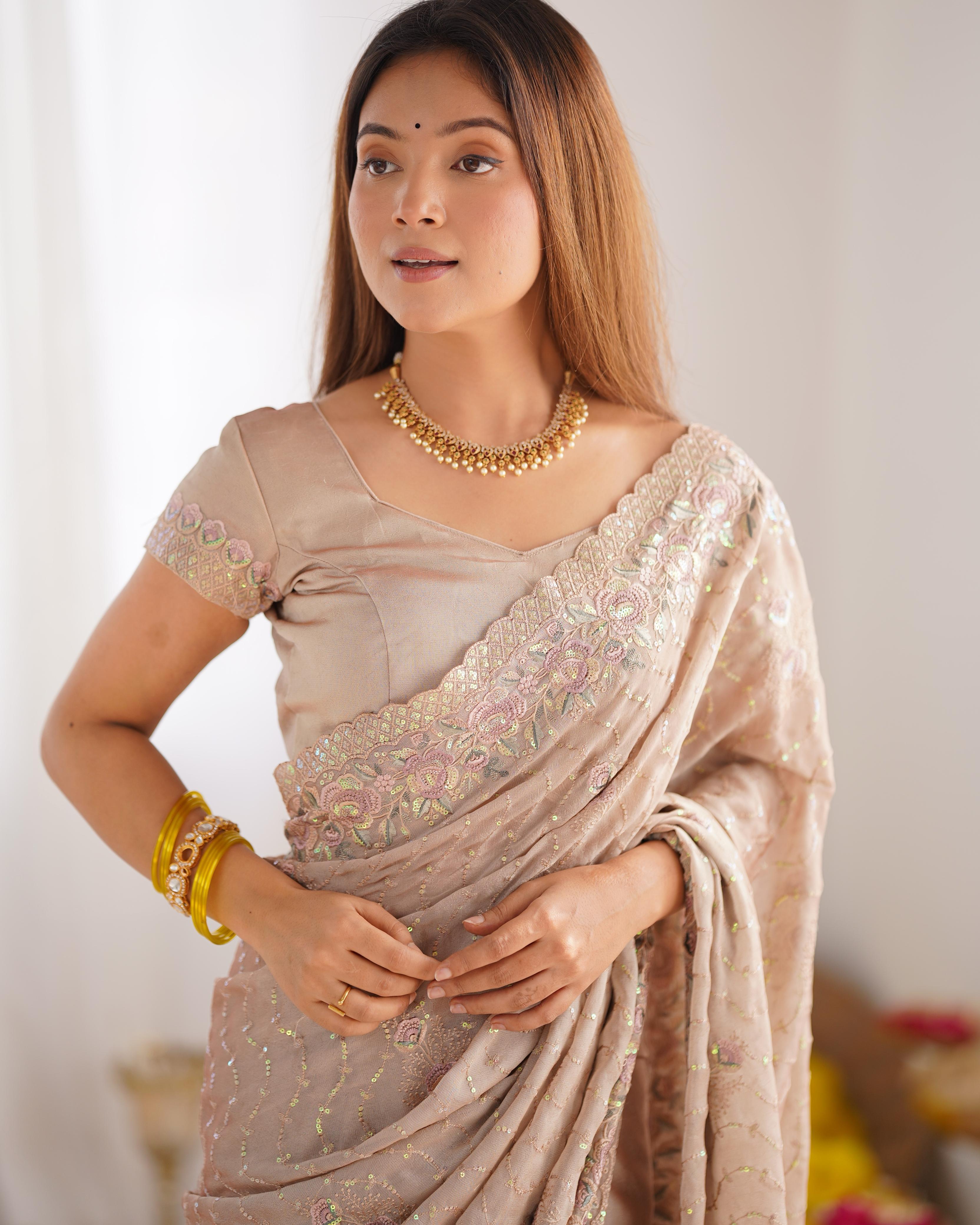 Pure Silky Crush Saree with Multicolor Viscose Sequins & Designer Blouse