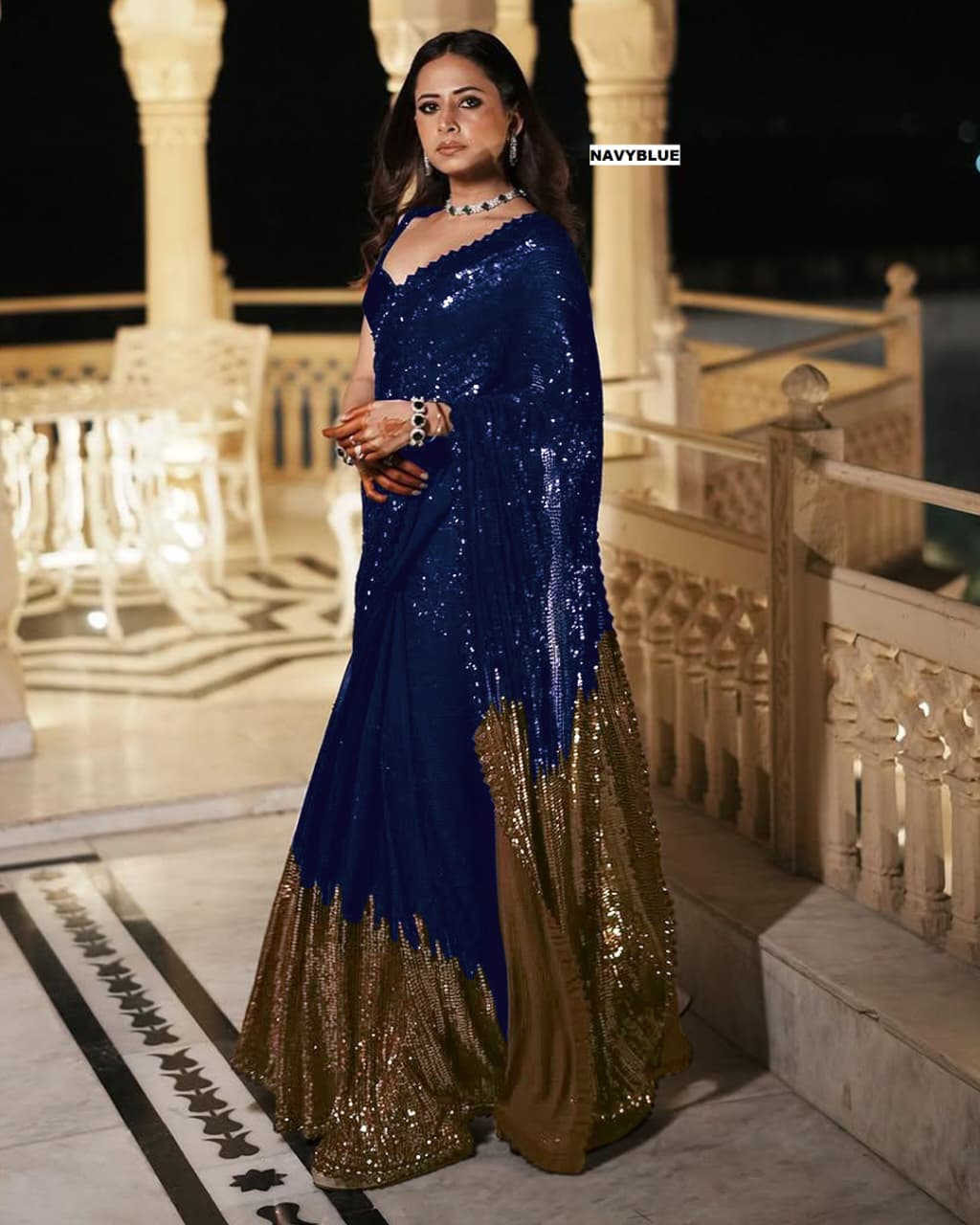 CLOVIRA Heavy Georgette Saree with Dual Sequins Embroidery Work