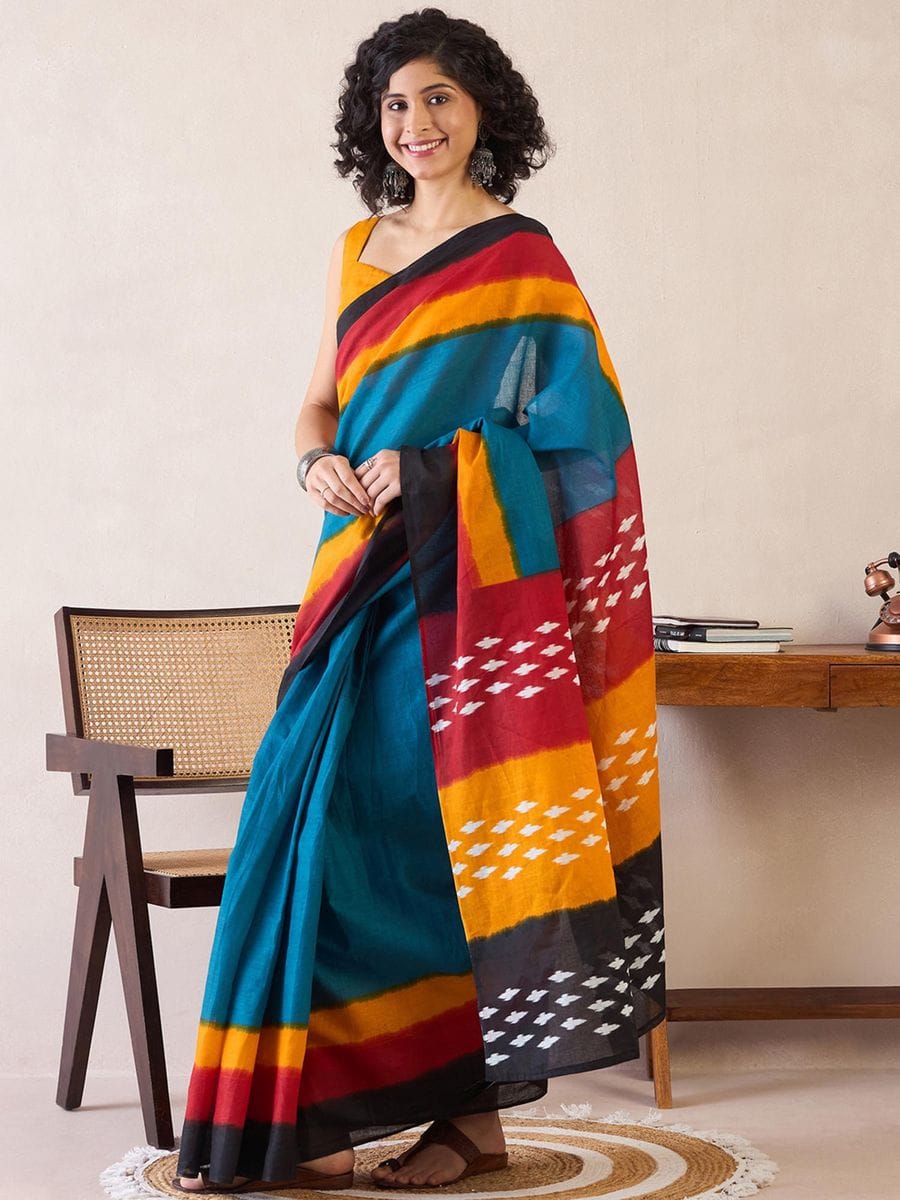 CLOVIRA Pure Soft Mul Cotton Silk Ready-to-Wear Saree with Pocket