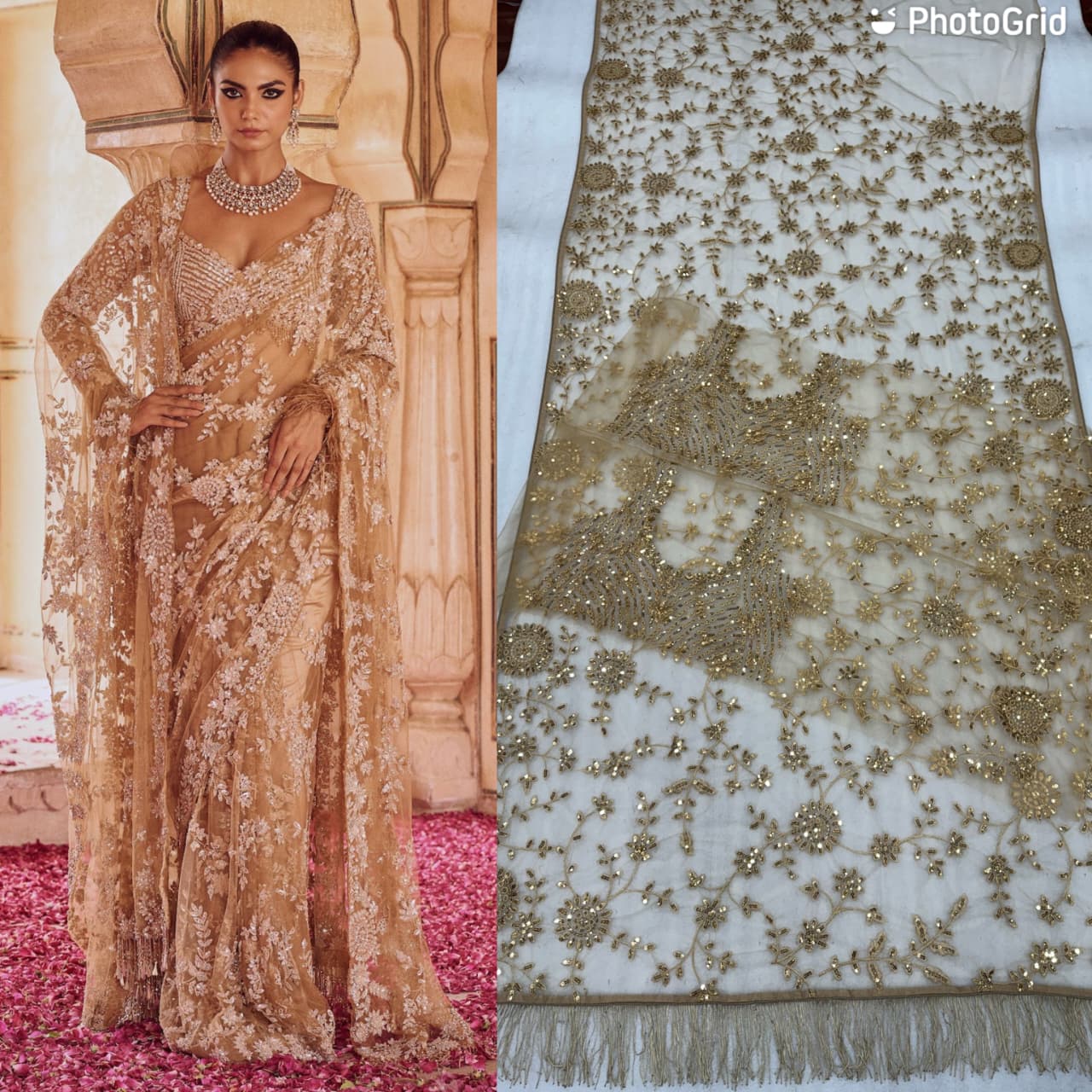 CLOVIRA Heavy Mono Net Saree with 5MM Multy & Sequins Embroidery Work