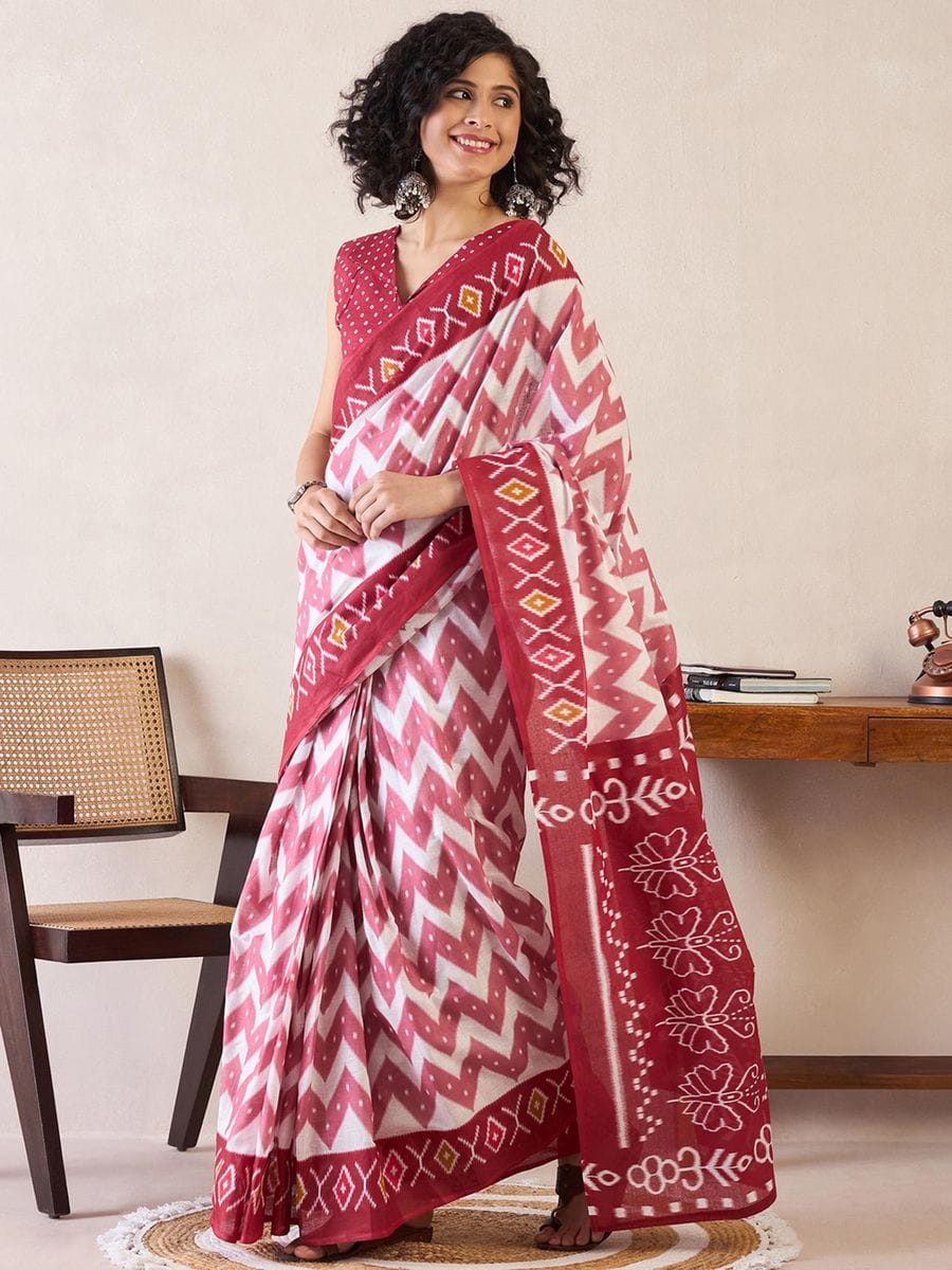 CLOVIRA Pure Soft Mul Cotton Silk Ready-to-Wear Saree with Pocket