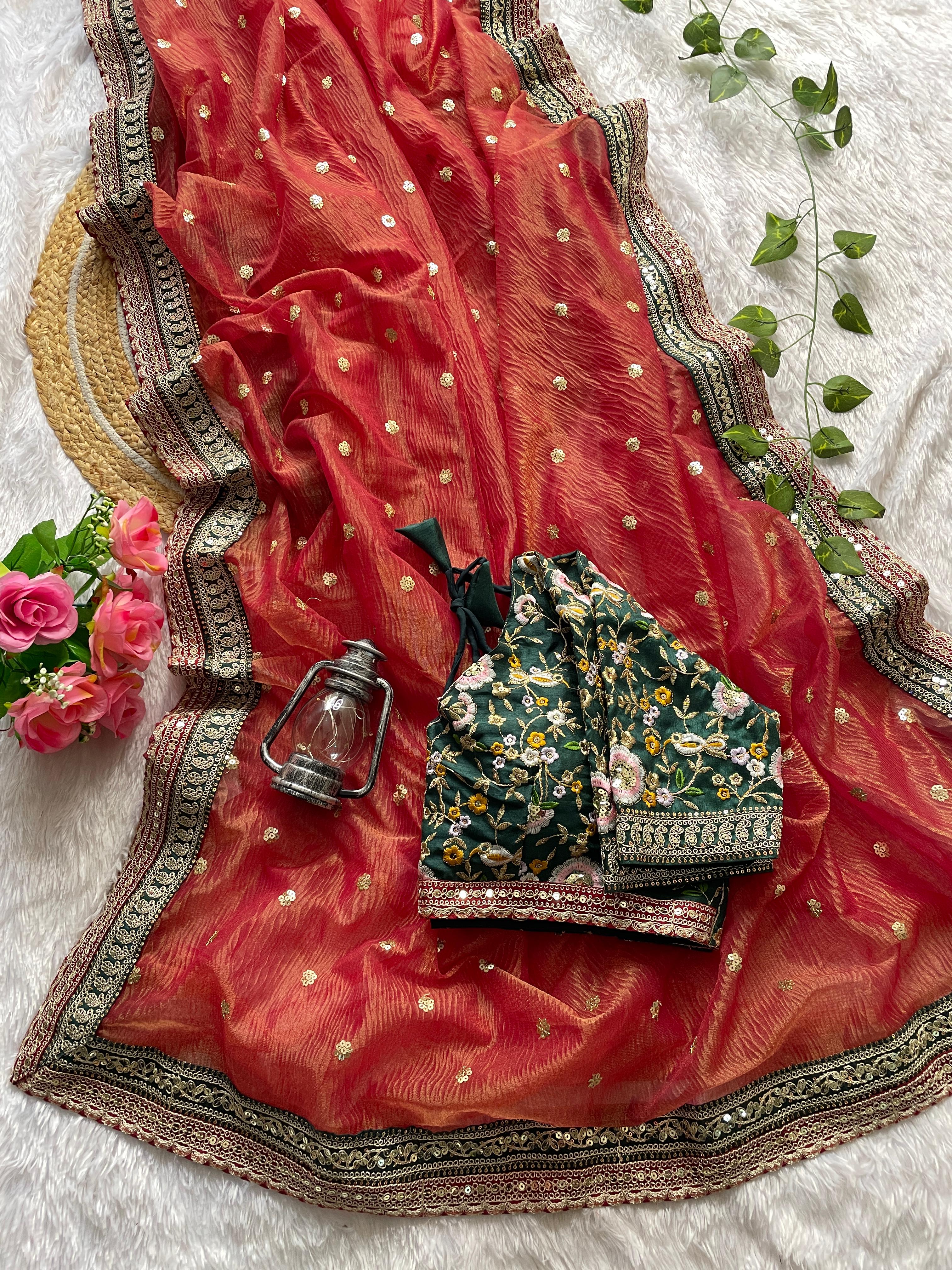 CLOVIRA Maroon Soft Crush Saree