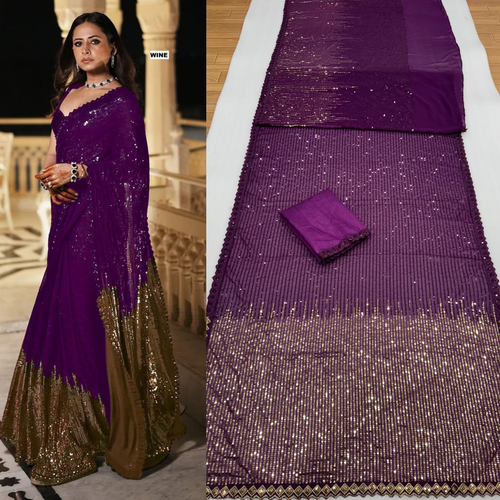 CLOVIRA Heavy Georgette Saree with Dual Sequins Embroidery Work