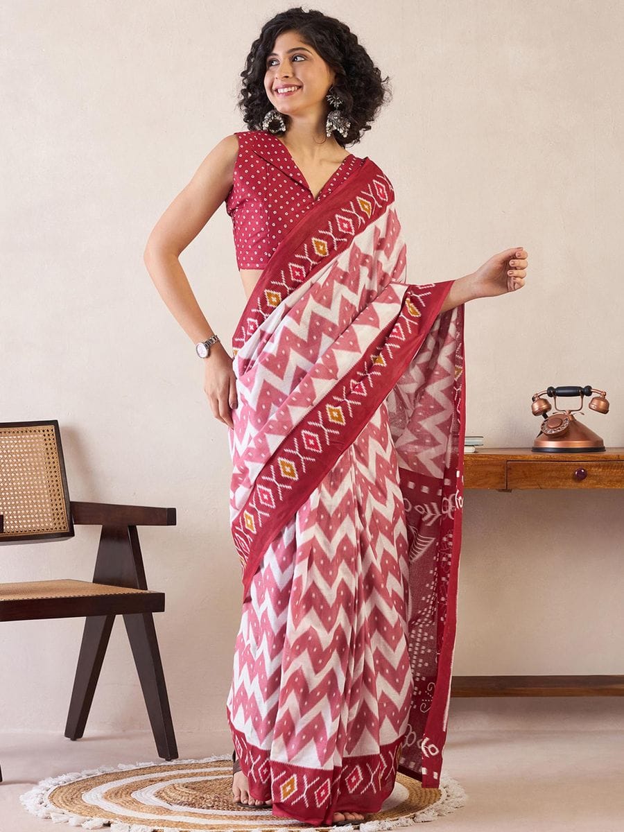 CLOVIRA Pure Soft Mul Cotton Silk Ready-to-Wear Saree with Pocket