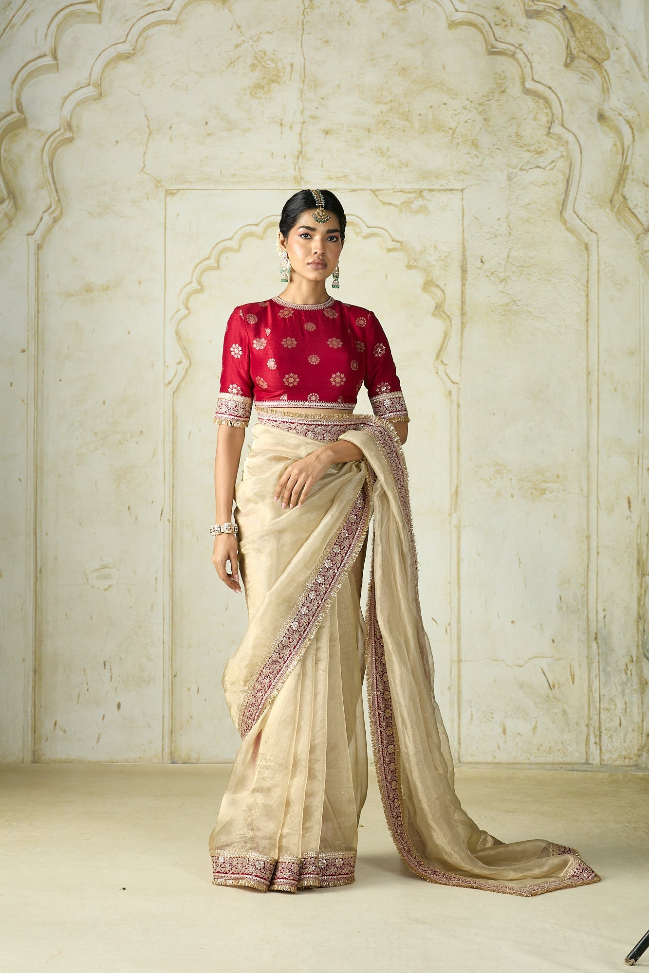 Experience timeless elegance with Designer Traditional Beige Tweel Net Silk Party Wear Saree