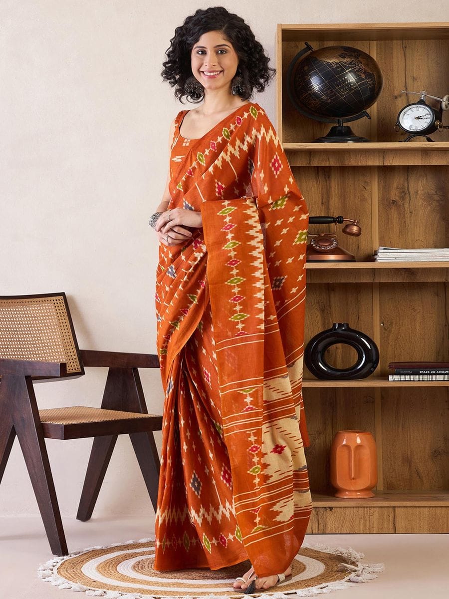 CLOVIRA Pure Soft Mul Cotton Silk Ready-to-Wear Saree with Pocket