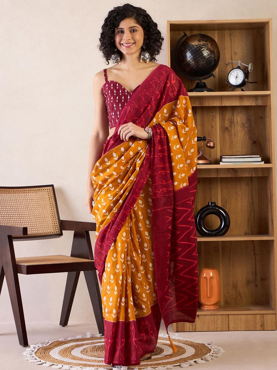 CLOVIRA Pure Soft Mul Cotton Silk Ready-to-Wear Saree with Pocket