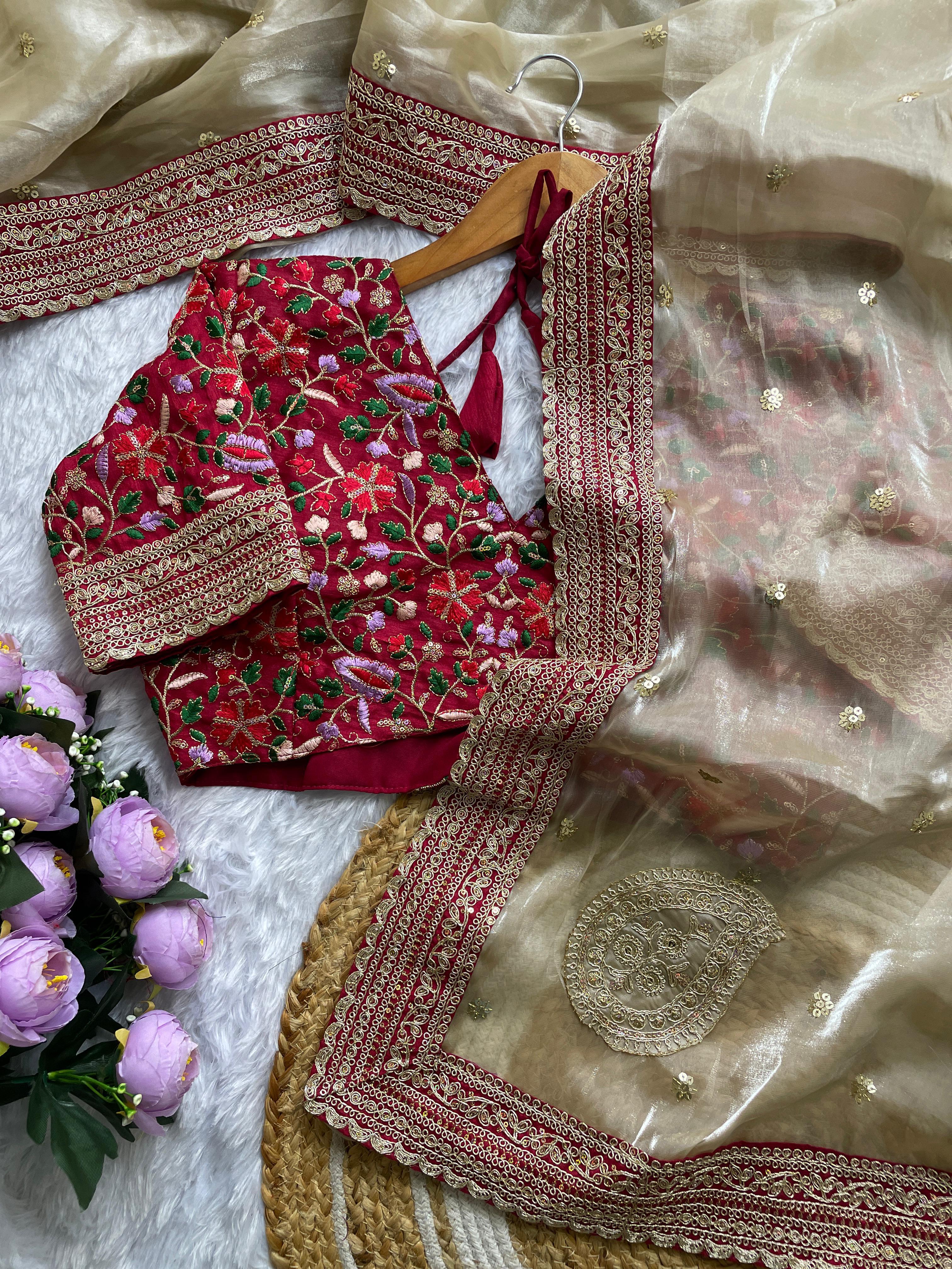 CLOVIRA Beige Soft Jimmy Choo Saree