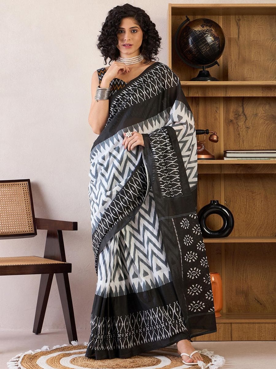 CLOVIRA Pure Soft Mul Cotton Silk Ready-to-Wear Saree with Pocket