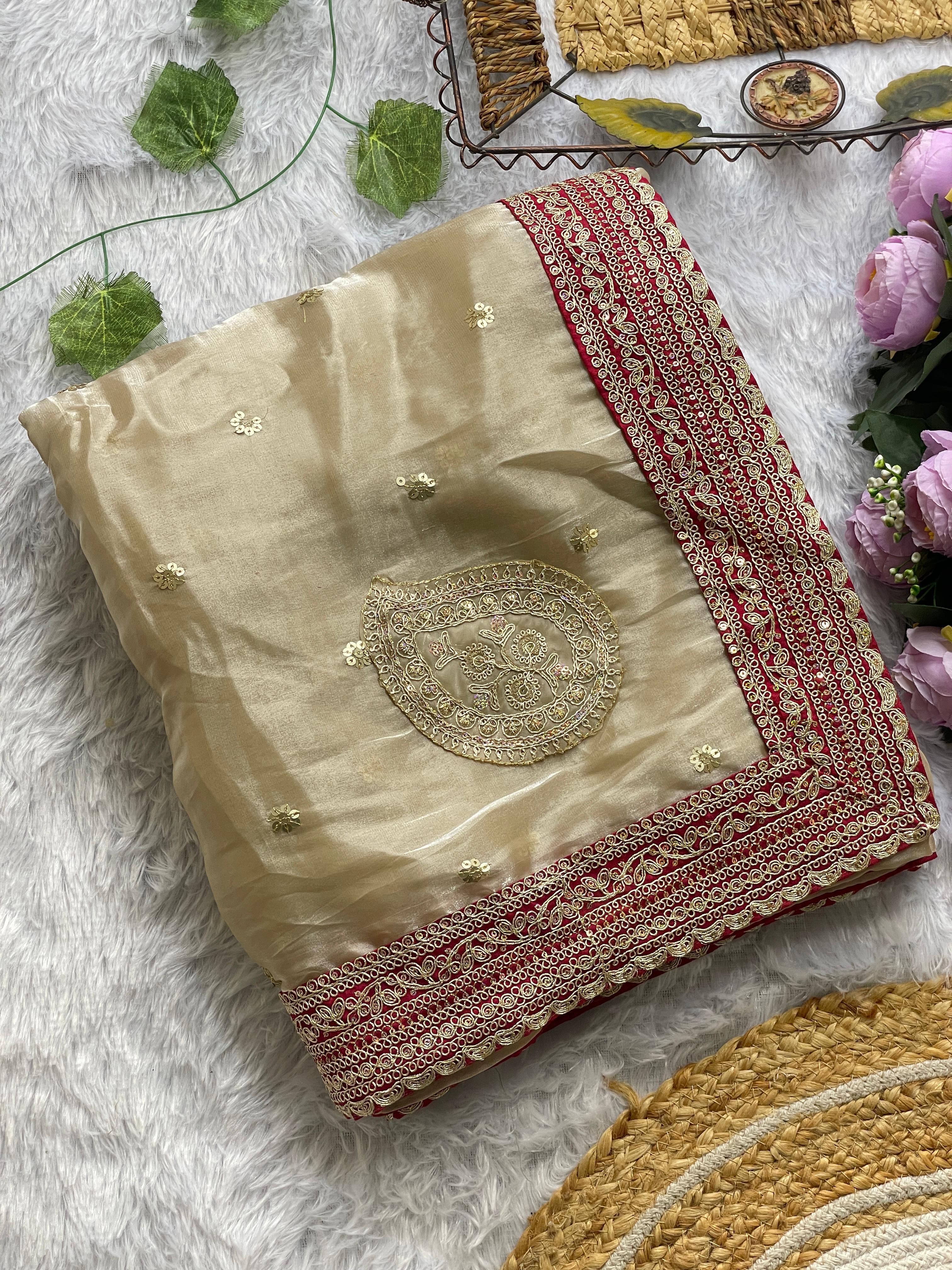 CLOVIRA Beige Soft Jimmy Choo Saree