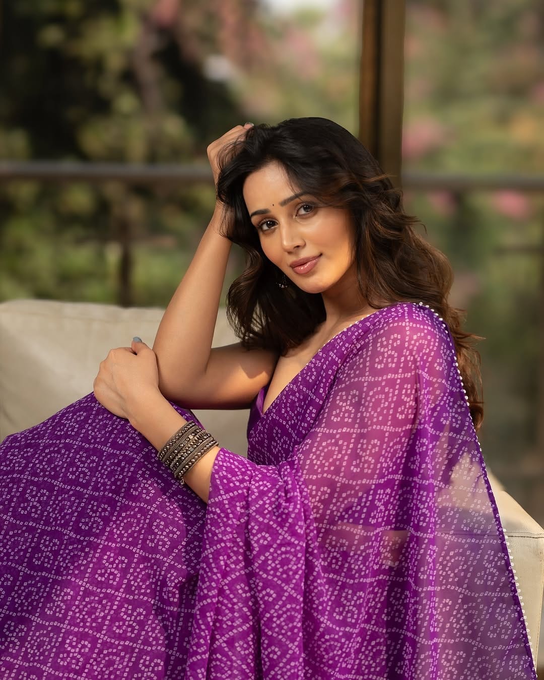 1-Minute Ready-To-Wear Purple Georgette Saree | Printed Design with Blouse Piece