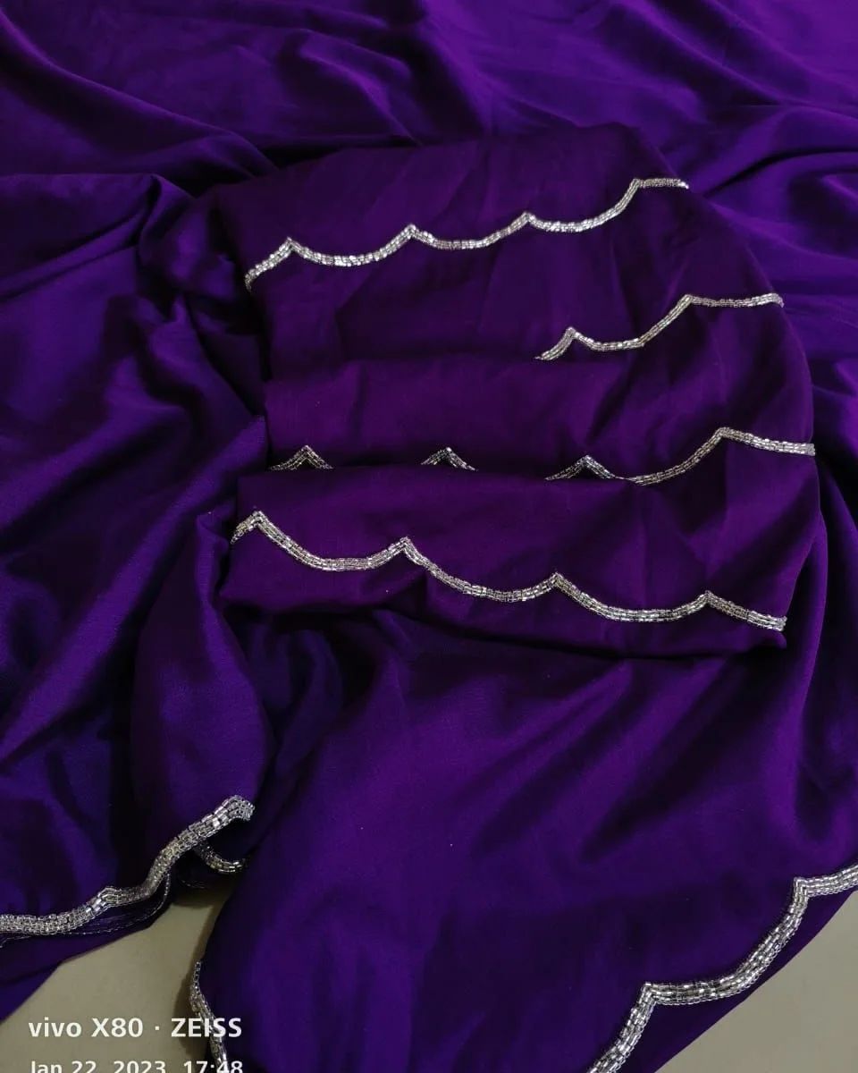 CLOVIRA Deep Violet Georgette Ready-to-Wear Saree with Stitched Violet Blouse | Elegant Designer Party Wear Collection