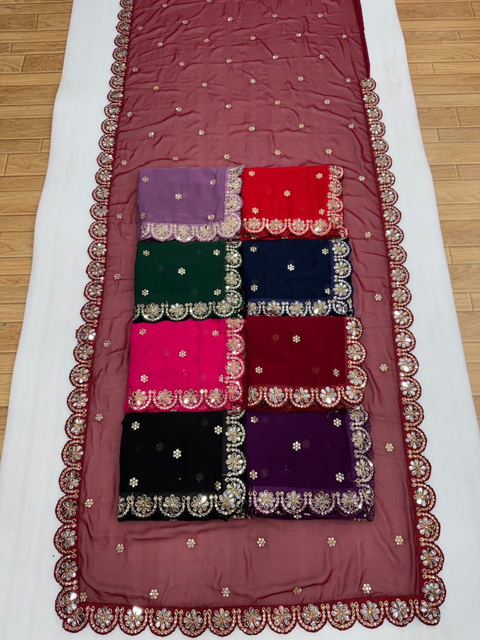 Heavy Faux Georgette Saree with 5mm Sequins & Original Mirror Handwork