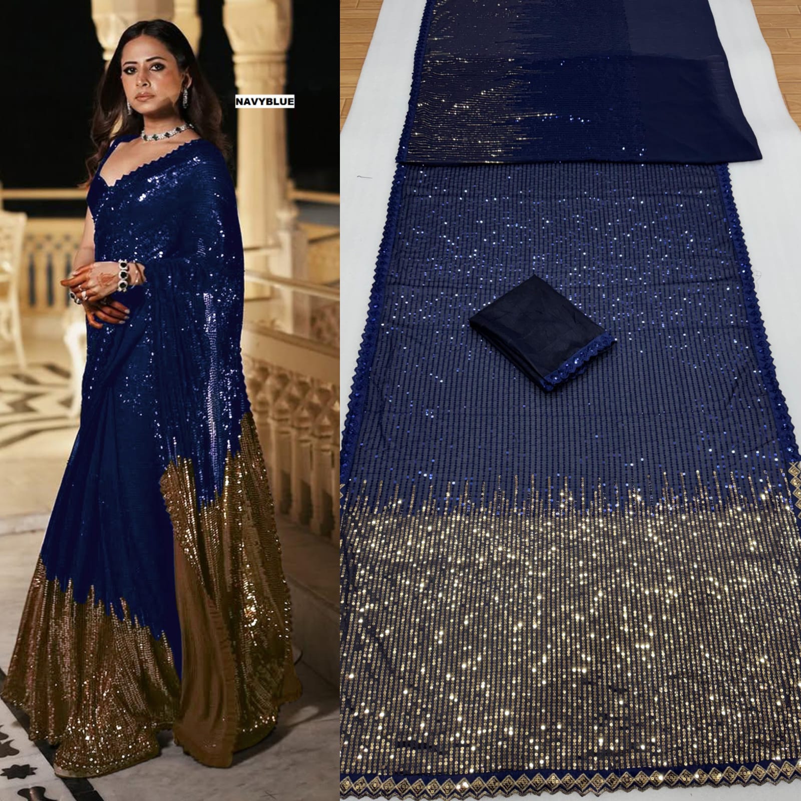 CLOVIRA Heavy Georgette Saree with Dual Sequins Embroidery Work