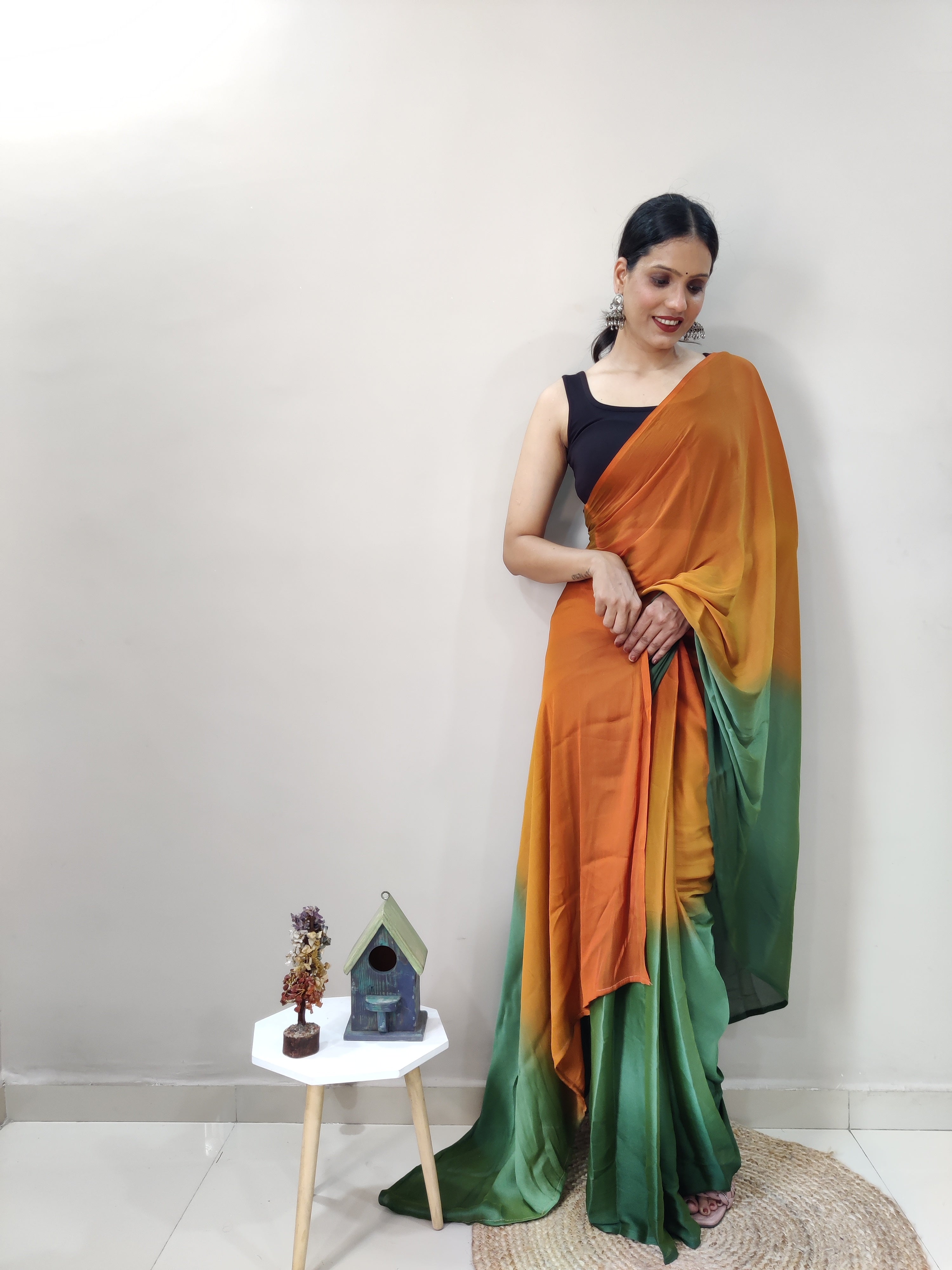 Magnificat 1-Minute Ready-To-Wear Multi-Colour Chiffon Silk Saree | Printed Design with Blouse Piece