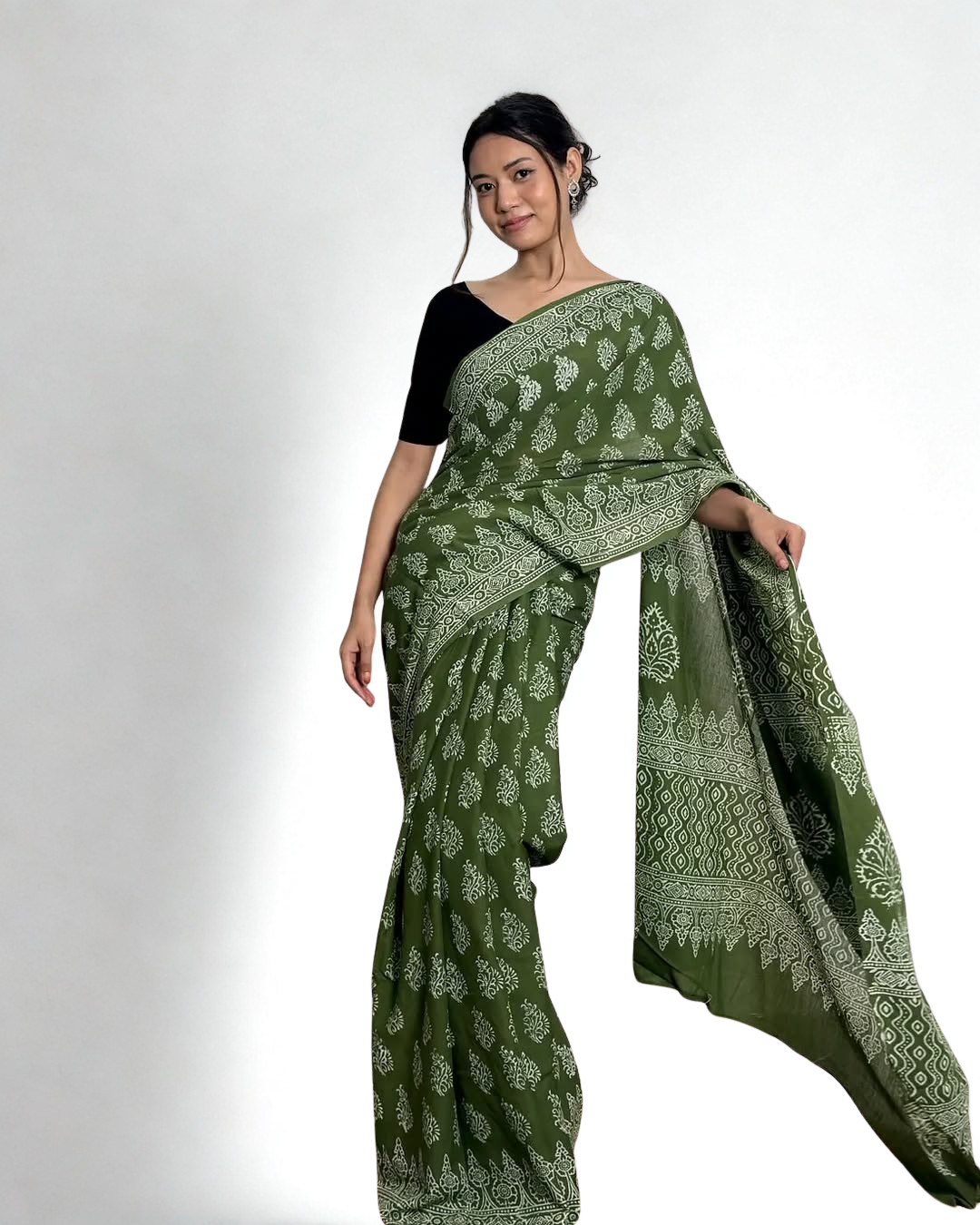 CLOVIRA Pure Soft Mul Cotton Silk Ready-to-Wear Saree with Pocket