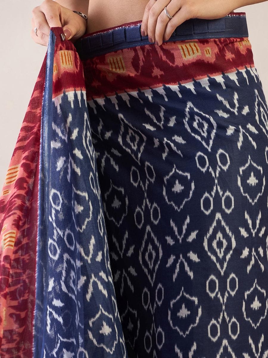 CLOVIRA Pure Soft Mul Cotton Silk Ready-to-Wear Saree with Pocket