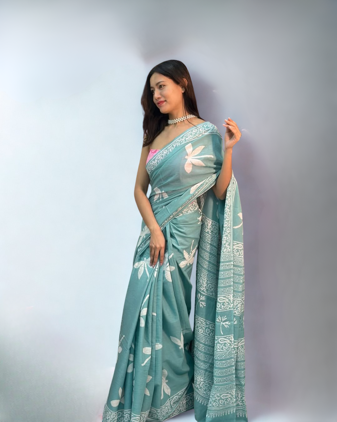 CLOVIRA Pure Soft Mul Cotton Silk Ready-to-Wear Saree with Pocket