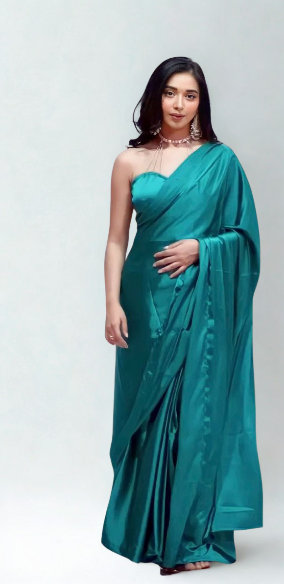 CLOVIRA Pure Satin Silk Ready-to-Wear Saree