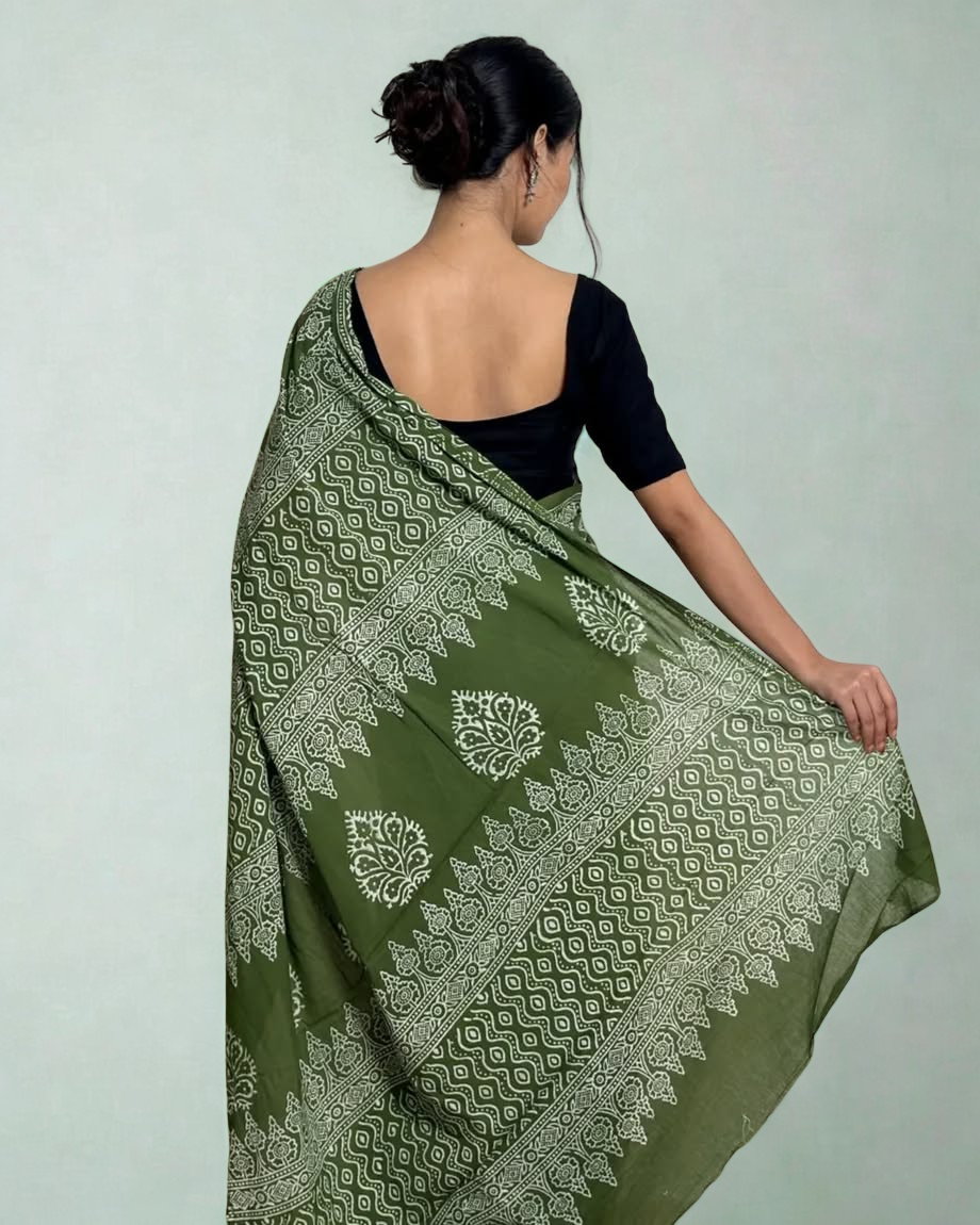 CLOVIRA Pure Soft Mul Cotton Silk Ready-to-Wear Saree with Pocket