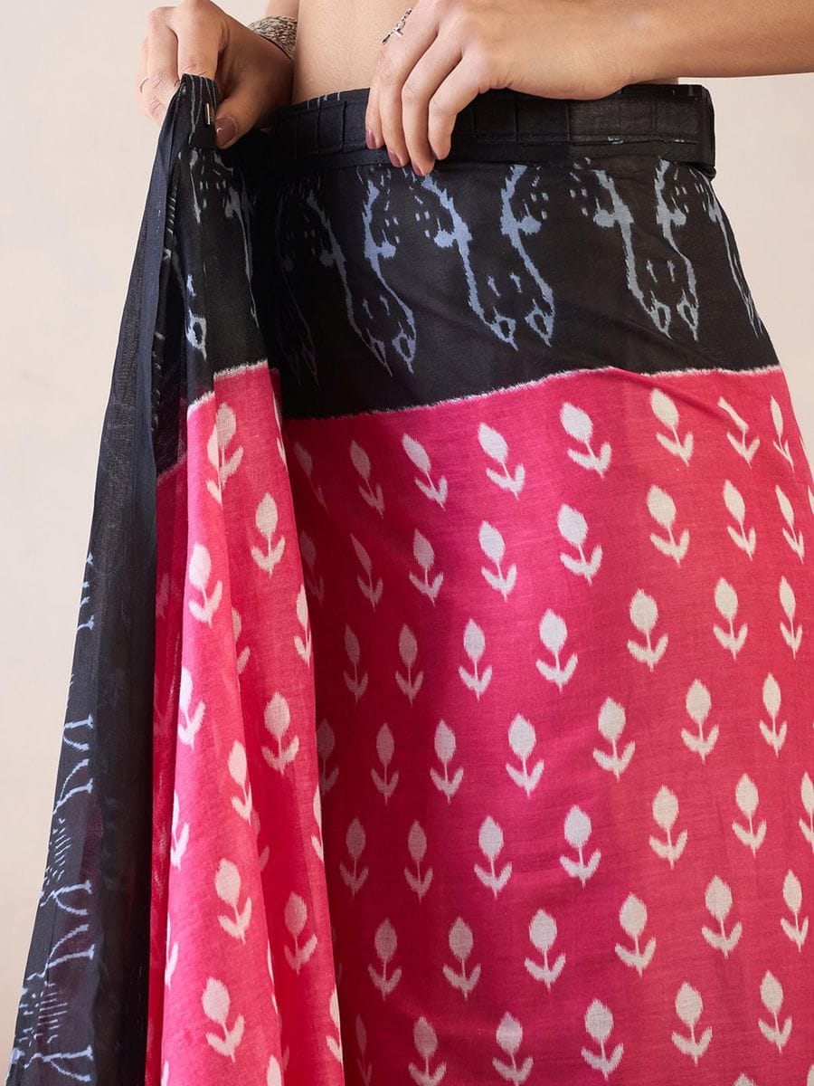 CLOVIRA Pure Soft Mul Cotton Silk Ready-to-Wear Saree with Pocket